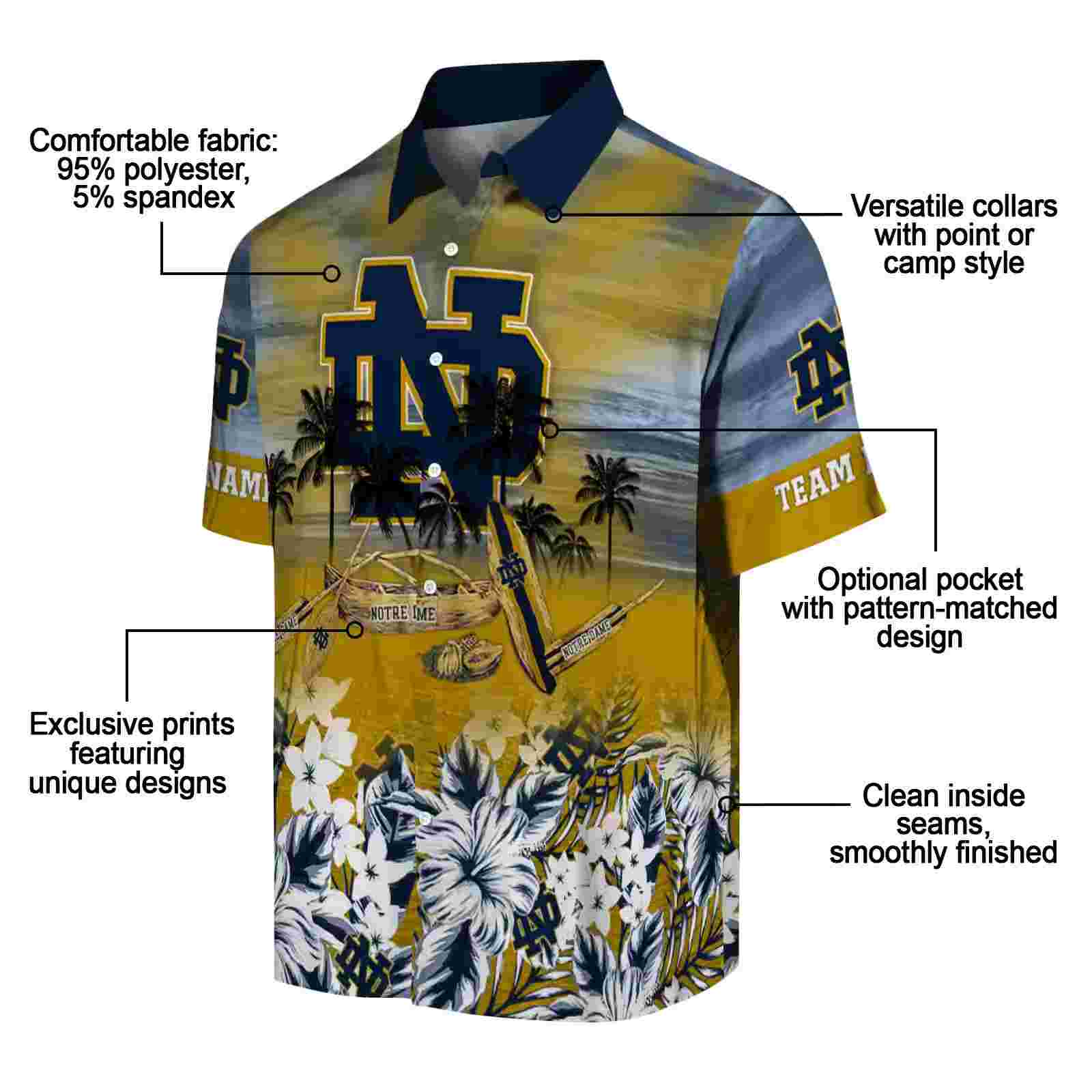 customized notre dame fighting irish tropical canoe navy hawaiian shirt new arrival