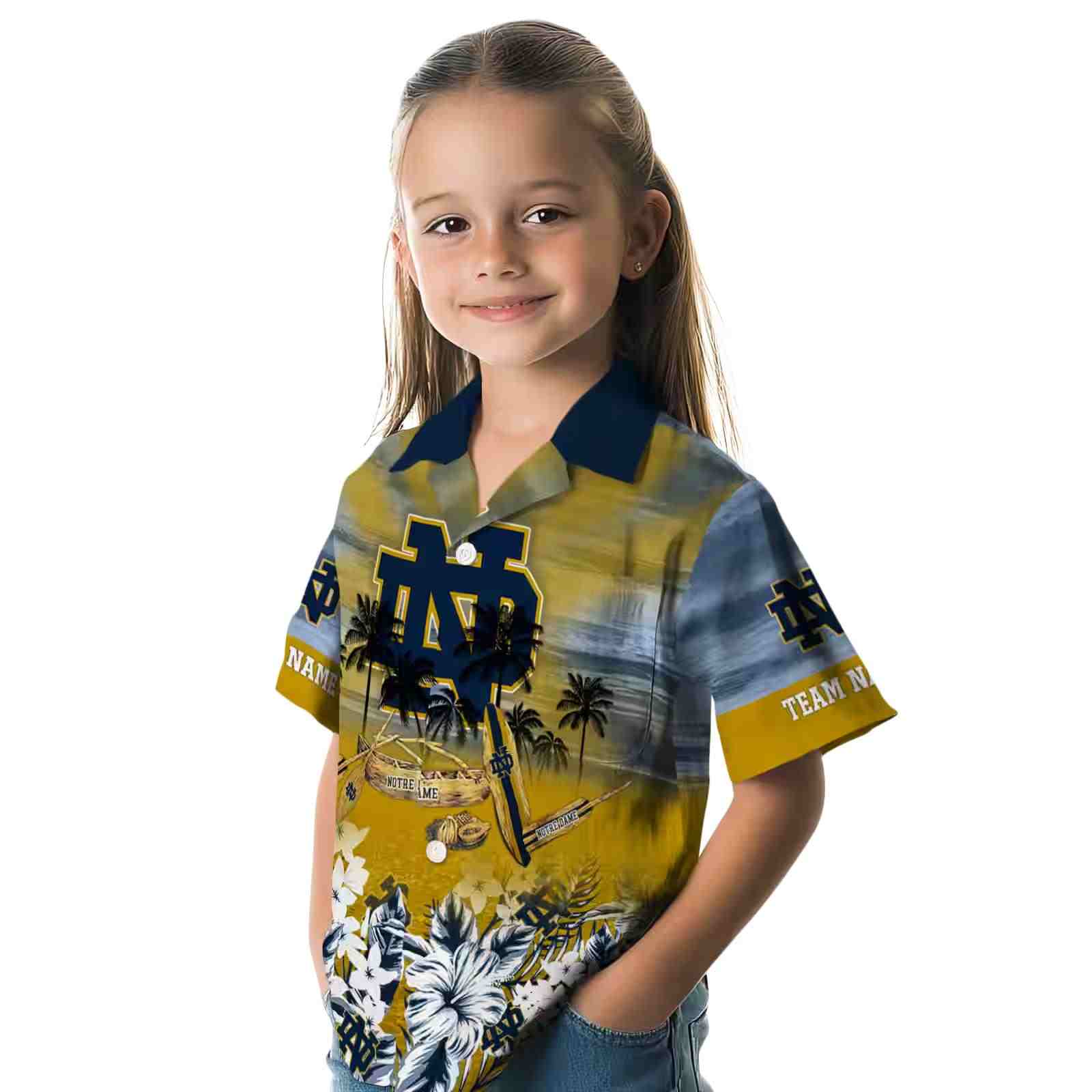 customized notre dame fighting irish tropical canoe navy hawaiian shirt premium grade