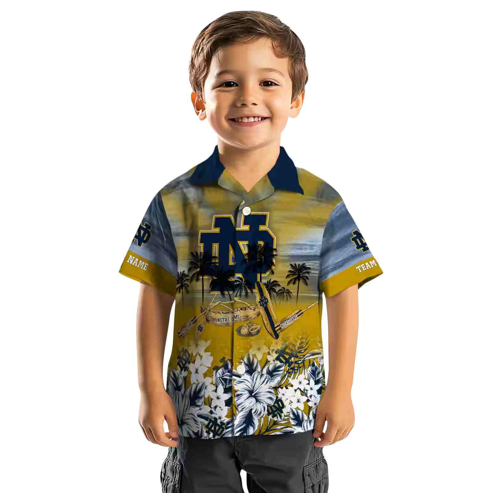 customized notre dame fighting irish tropical canoe navy hawaiian shirt top rated