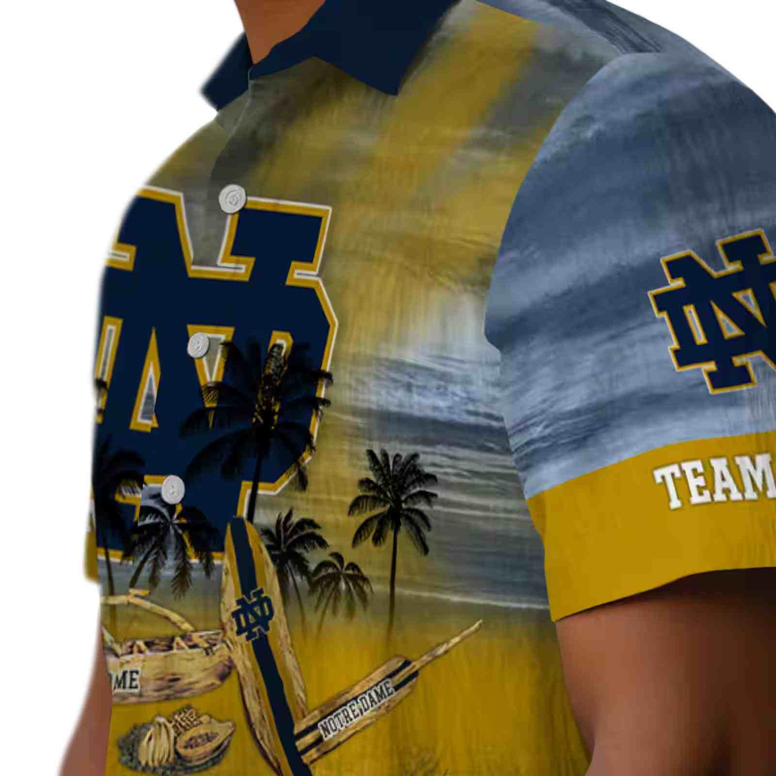 customized notre dame fighting irish tropical canoe navy hawaiian shirt trendy