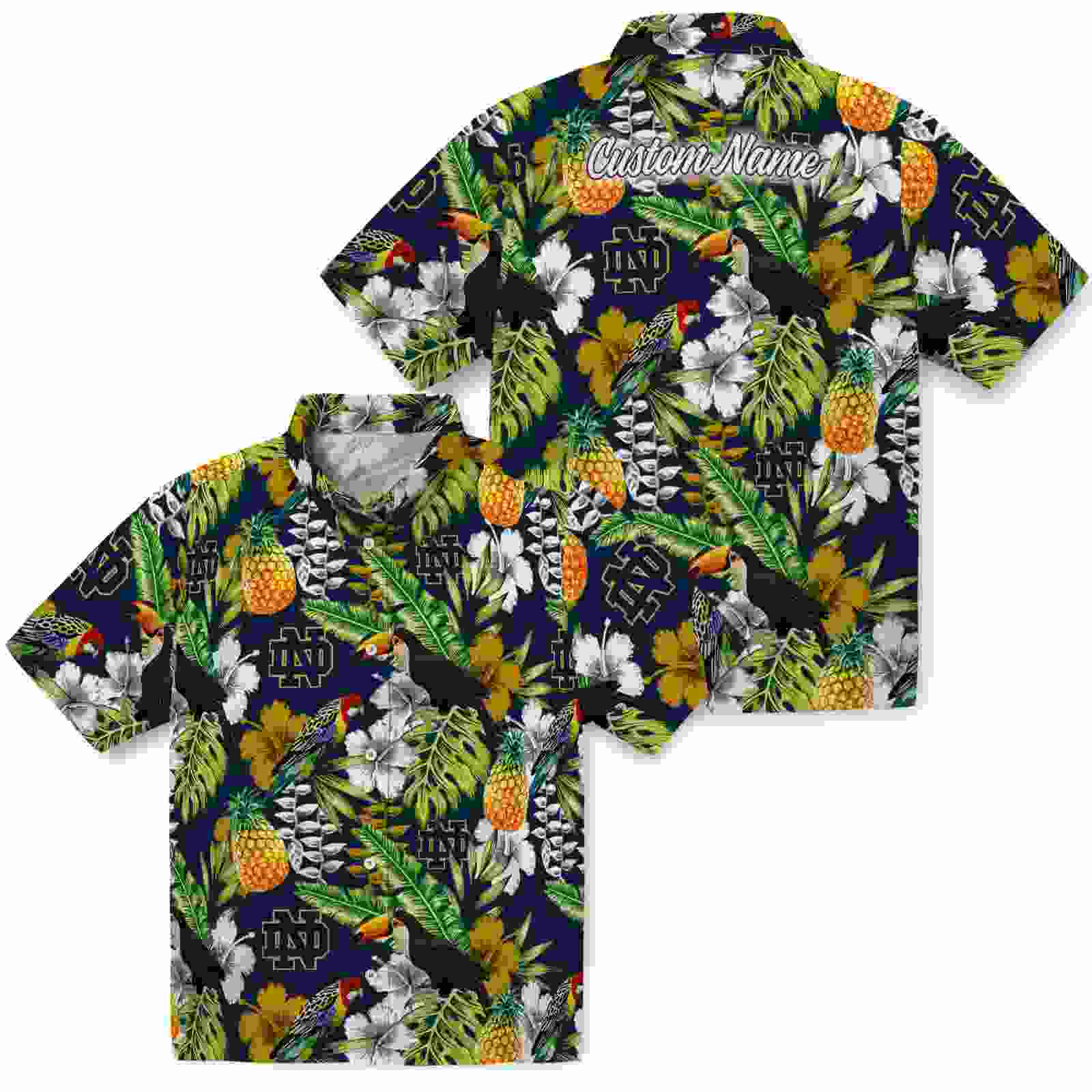 customized notre dame fighting irish tropical toucan navy green hawaiian shirt high quality