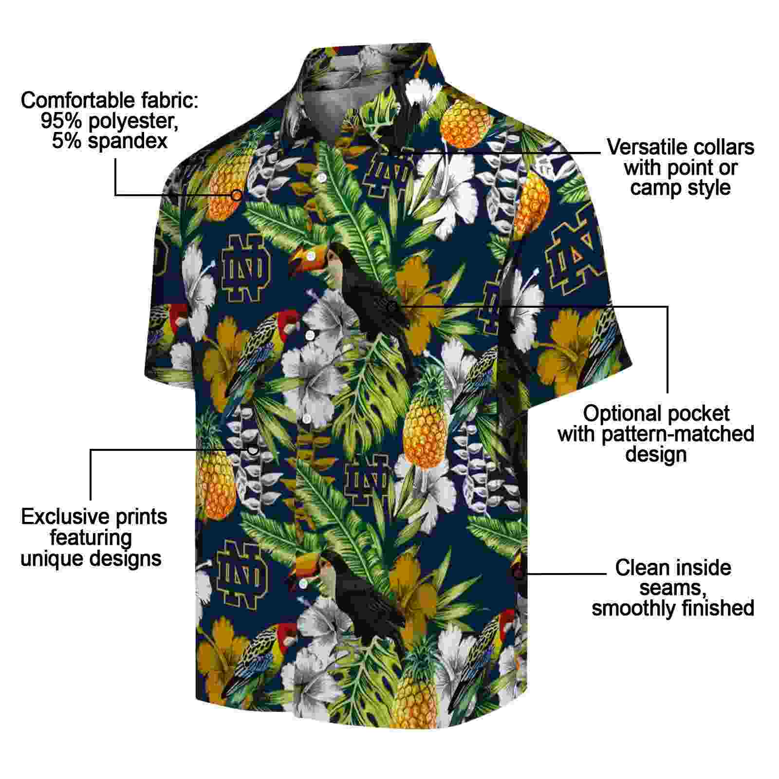 customized notre dame fighting irish tropical toucan navy green hawaiian shirt new arrival