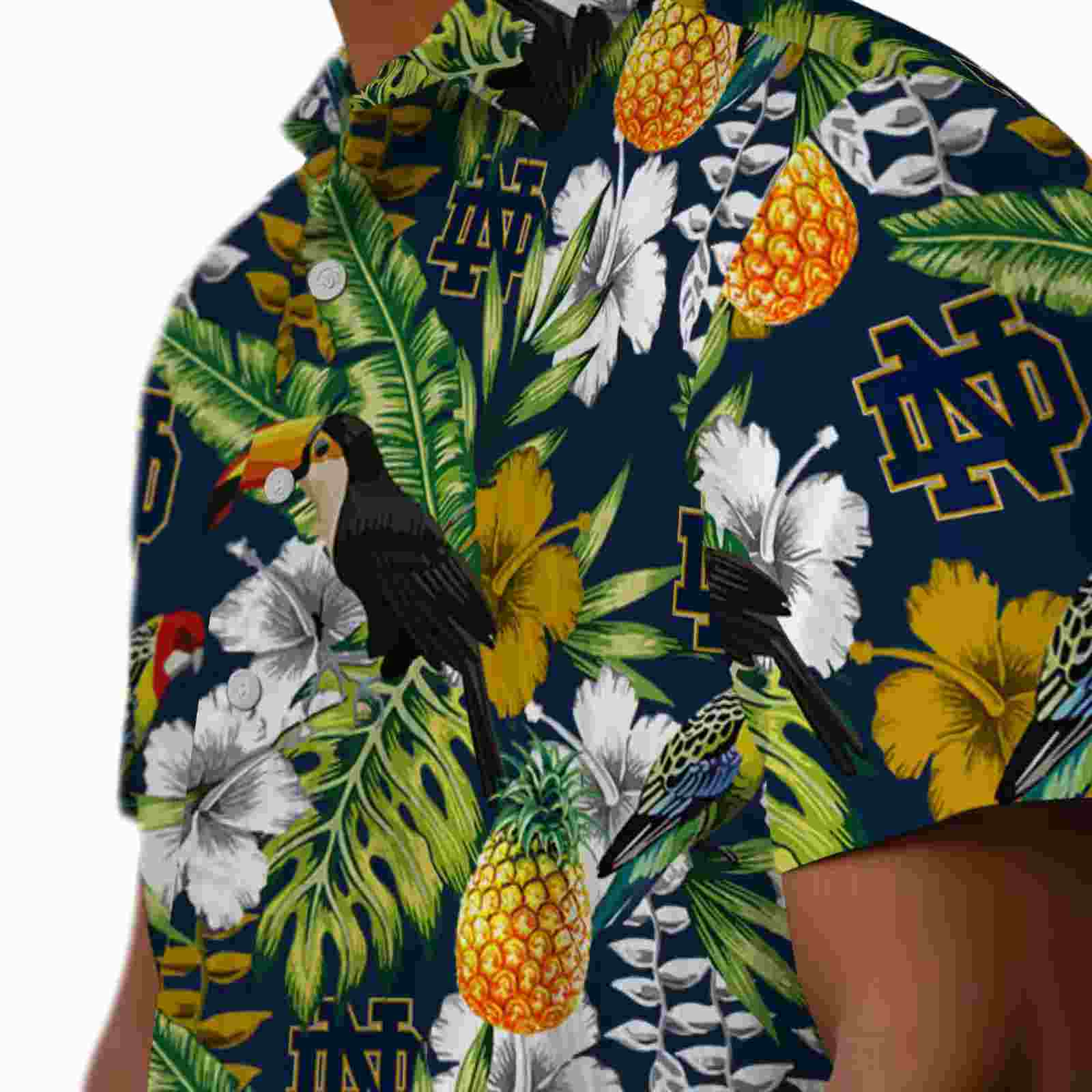 customized notre dame fighting irish tropical toucan navy green hawaiian shirt trendy