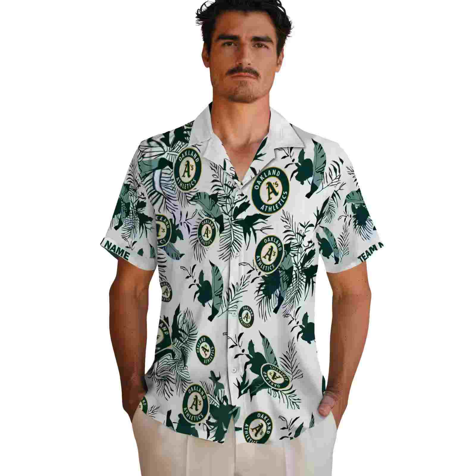 customized oakland athletics botanical theme green white hawaiian shirt fashion forward