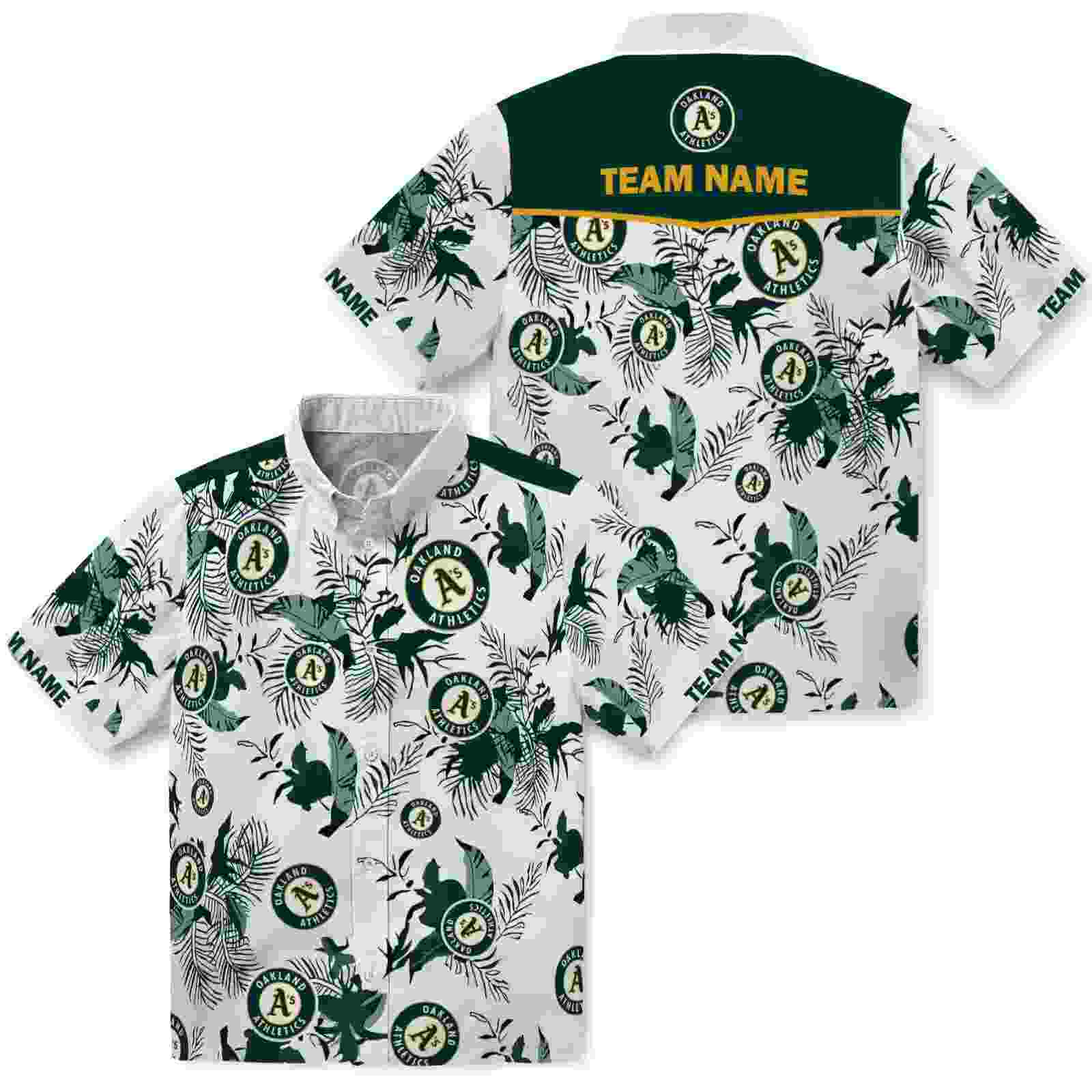 customized oakland athletics botanical theme green white hawaiian shirt high quality