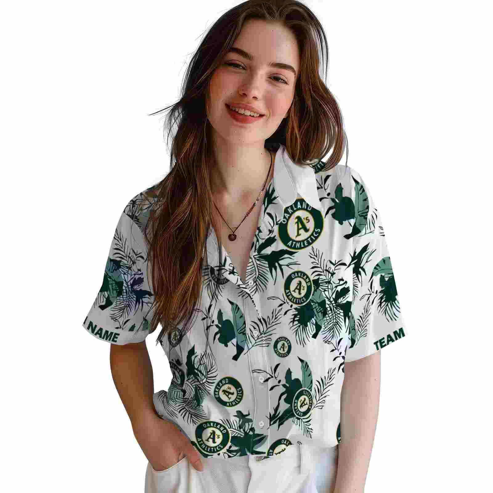 customized oakland athletics botanical theme green white hawaiian shirt latest model