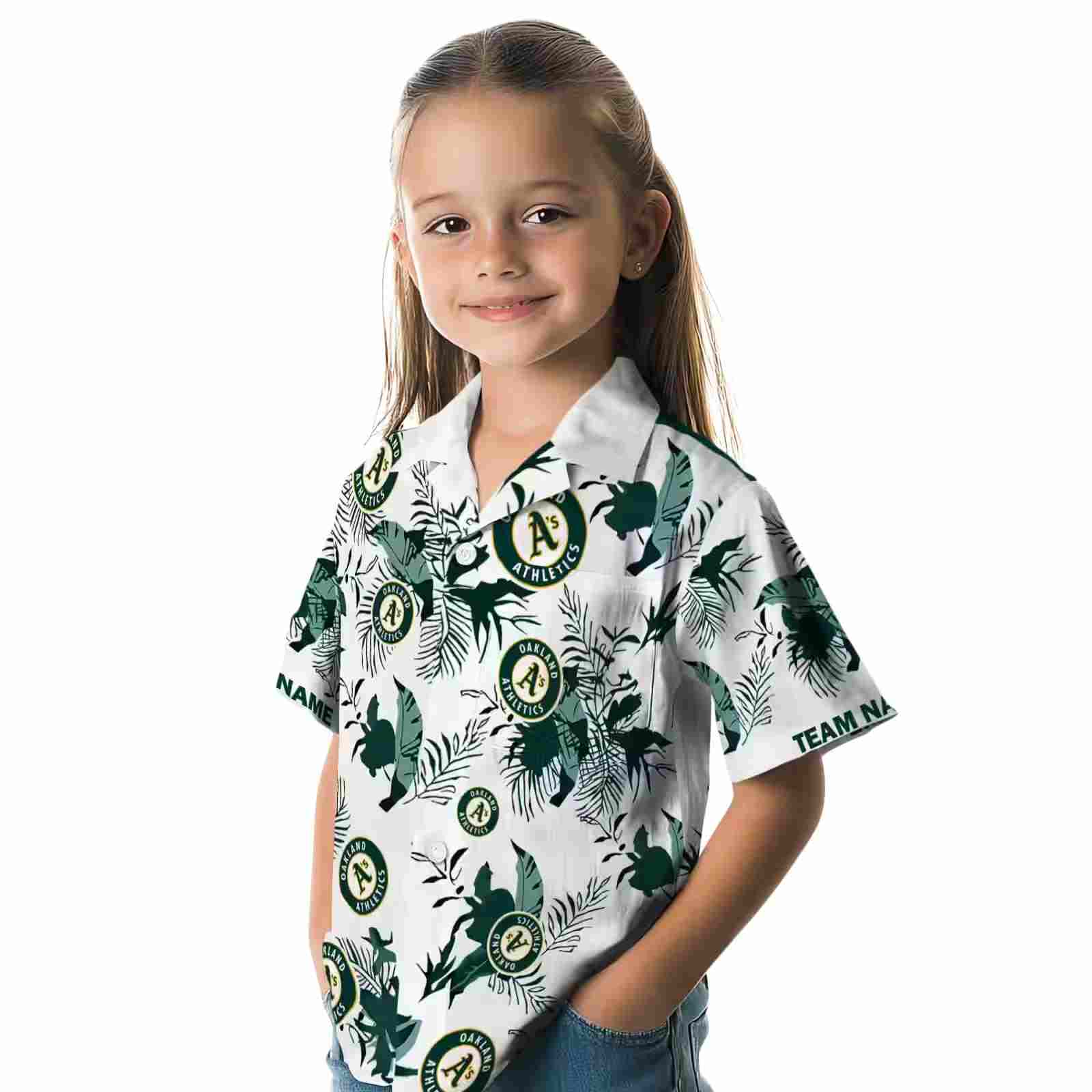 customized oakland athletics botanical theme green white hawaiian shirt premium grade