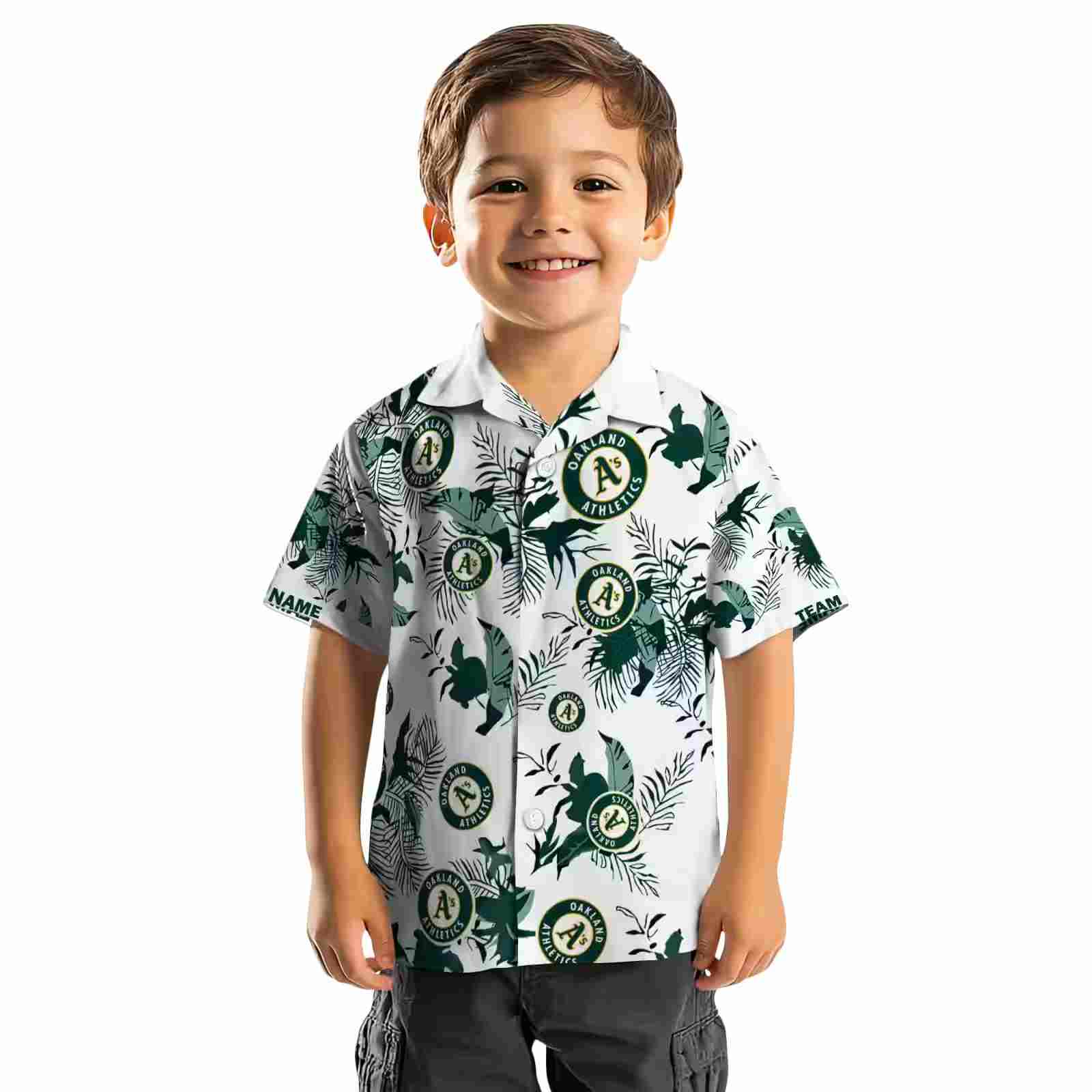 customized oakland athletics botanical theme green white hawaiian shirt top rated