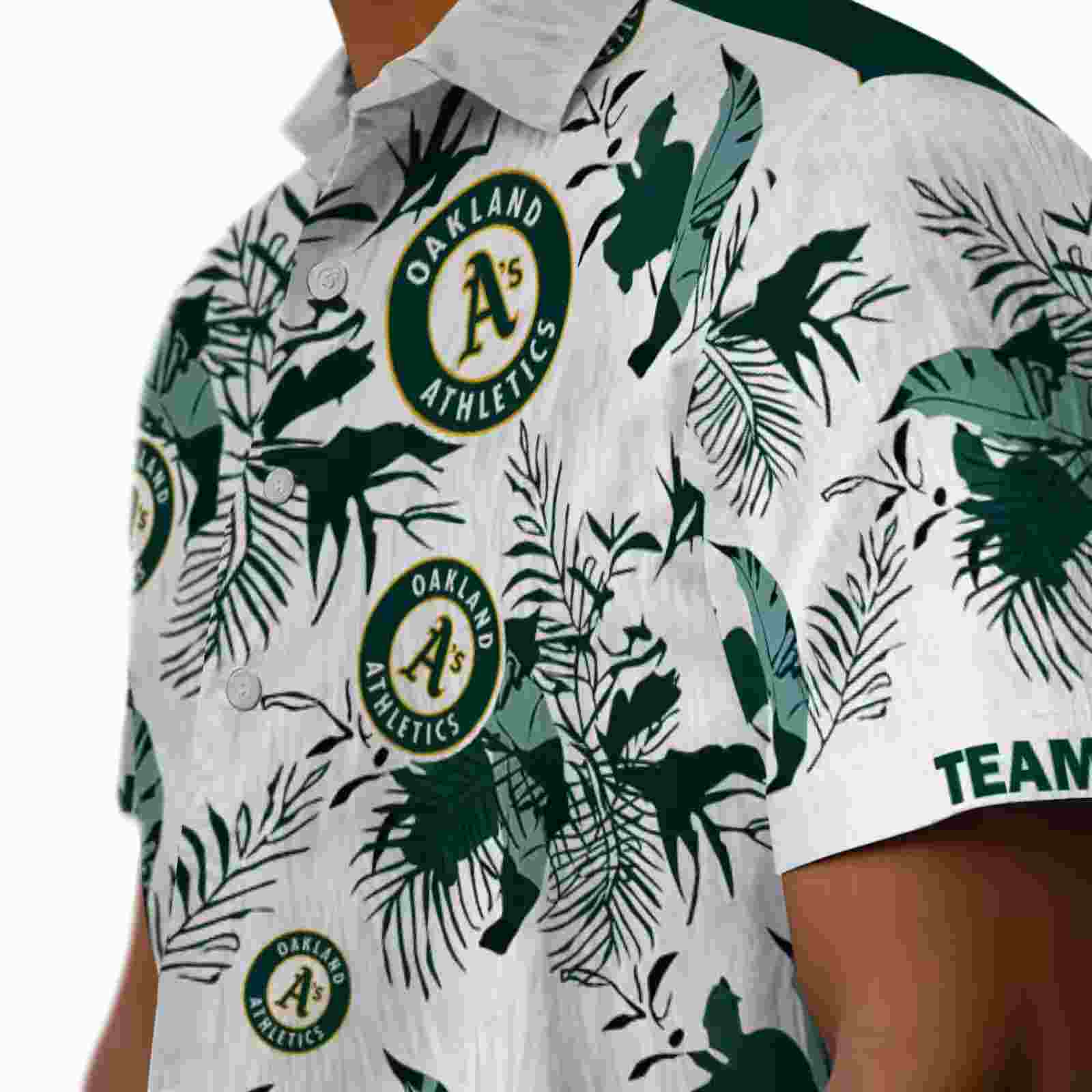 customized oakland athletics botanical theme green white hawaiian shirt trendy