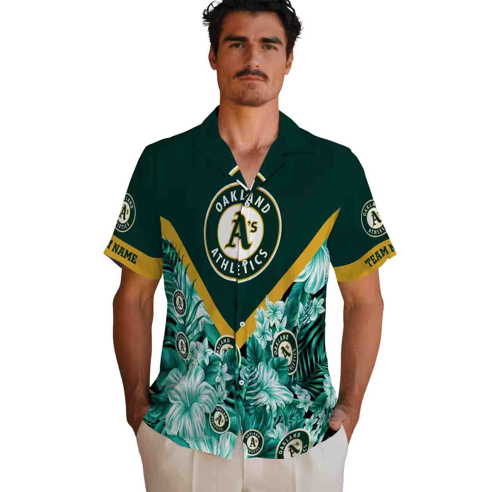 customized oakland athletics floral chevron green hawaiian shirt fashion forward