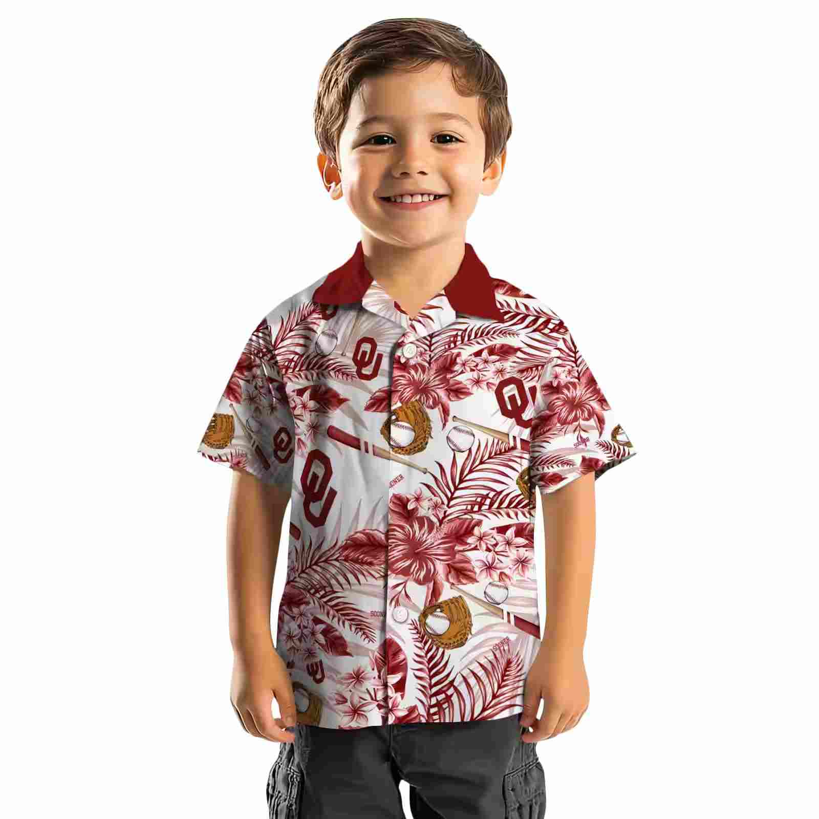 customized oklahoma sooners floral baseball crimson white hawaiian shirt top rated