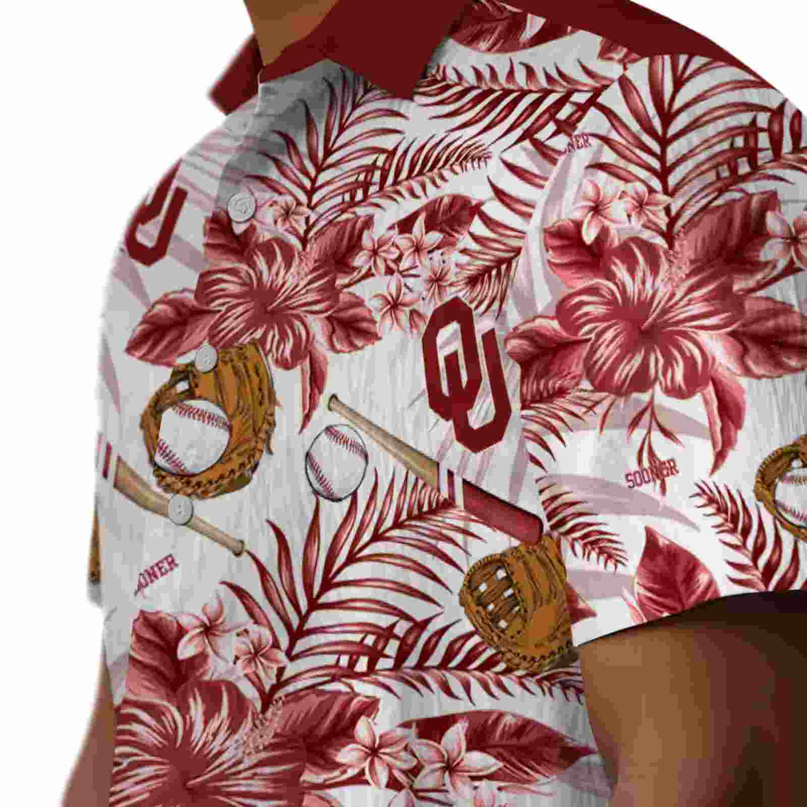 customized oklahoma sooners floral baseball crimson white hawaiian shirt trendy