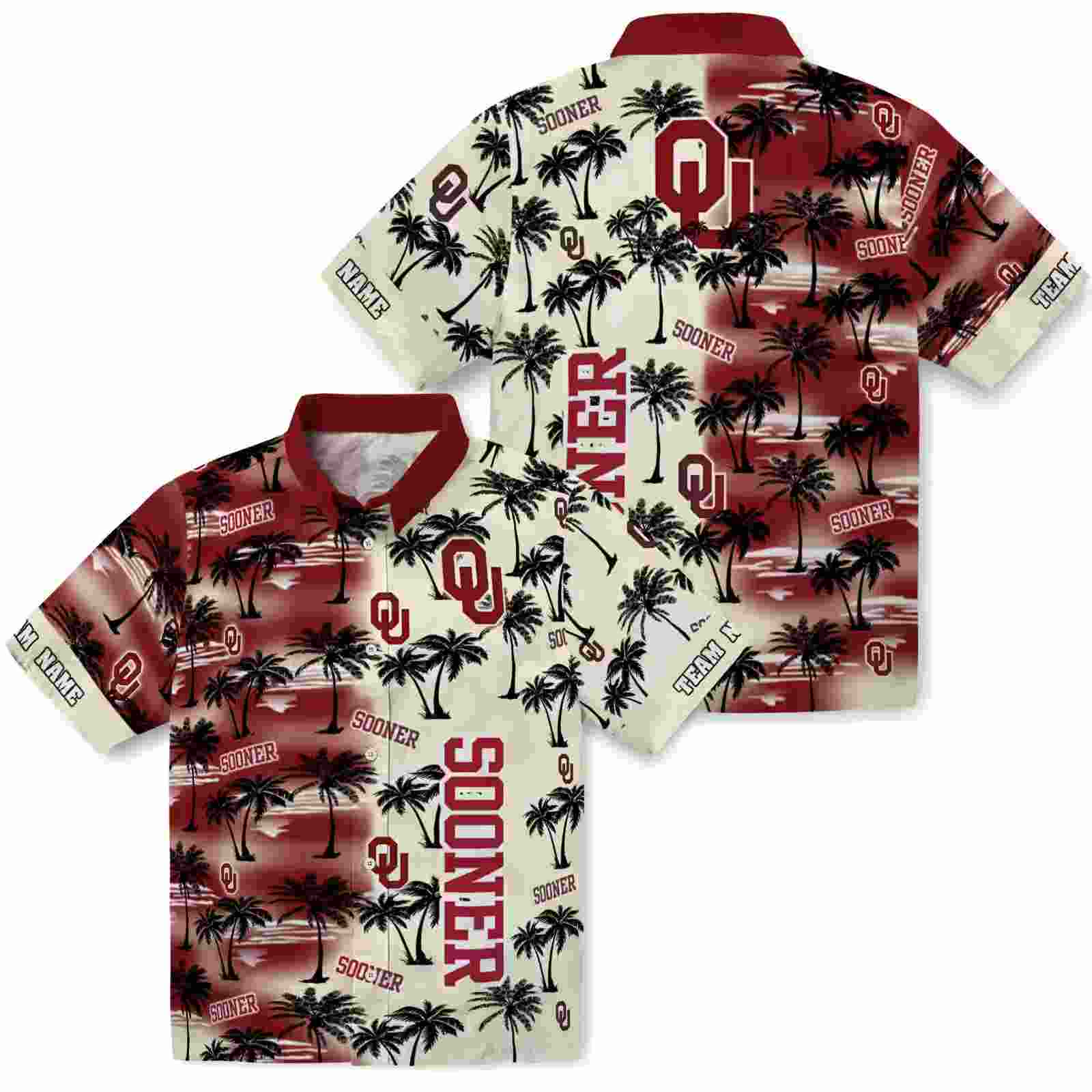 customized oklahoma sooners palm silhouettes crimson hawaiian shirt high quality