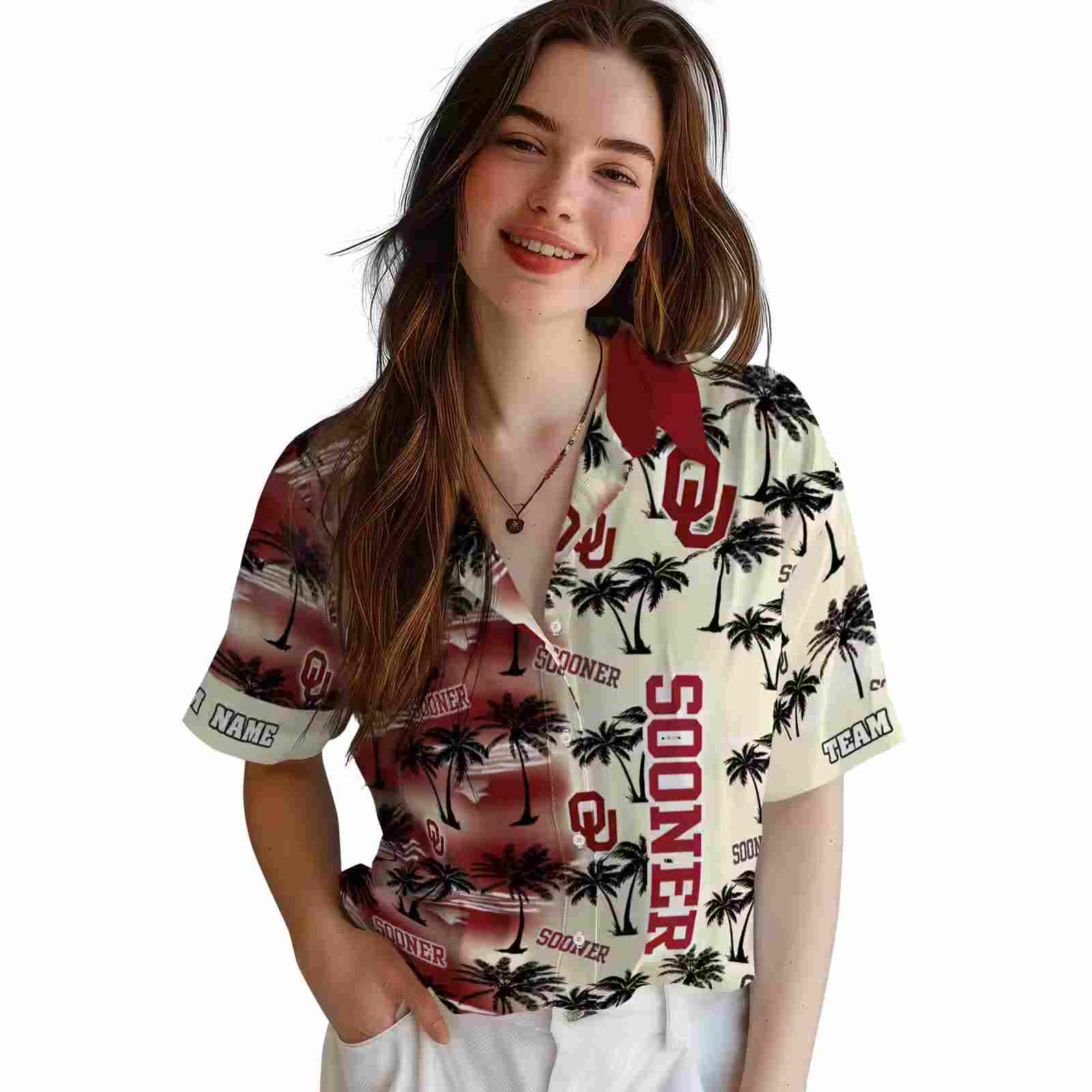 customized oklahoma sooners palm silhouettes crimson hawaiian shirt latest model