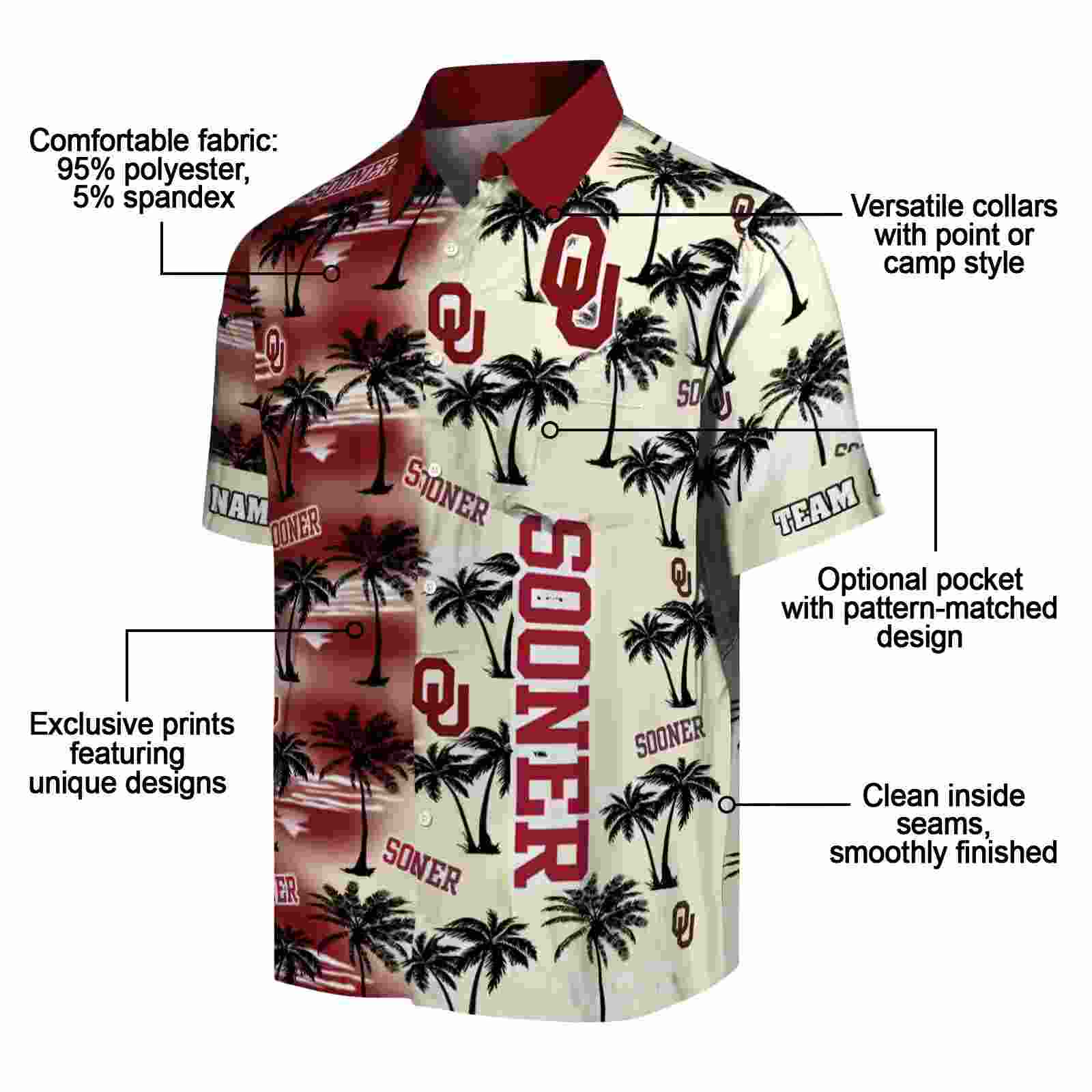 customized oklahoma sooners palm silhouettes crimson hawaiian shirt new arrival