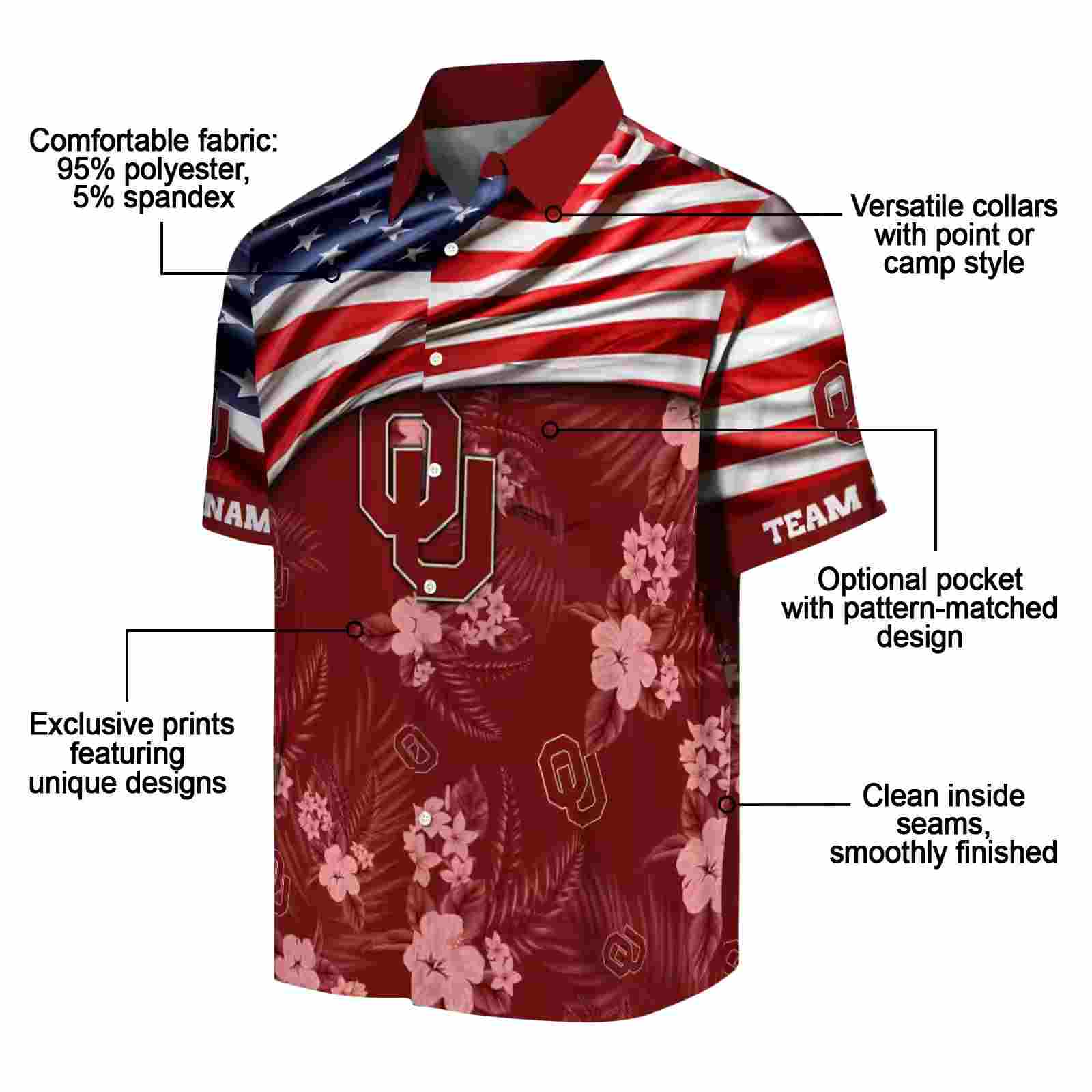 customized oklahoma sooners us flag hibiscus crimson hawaiian shirt new arrival