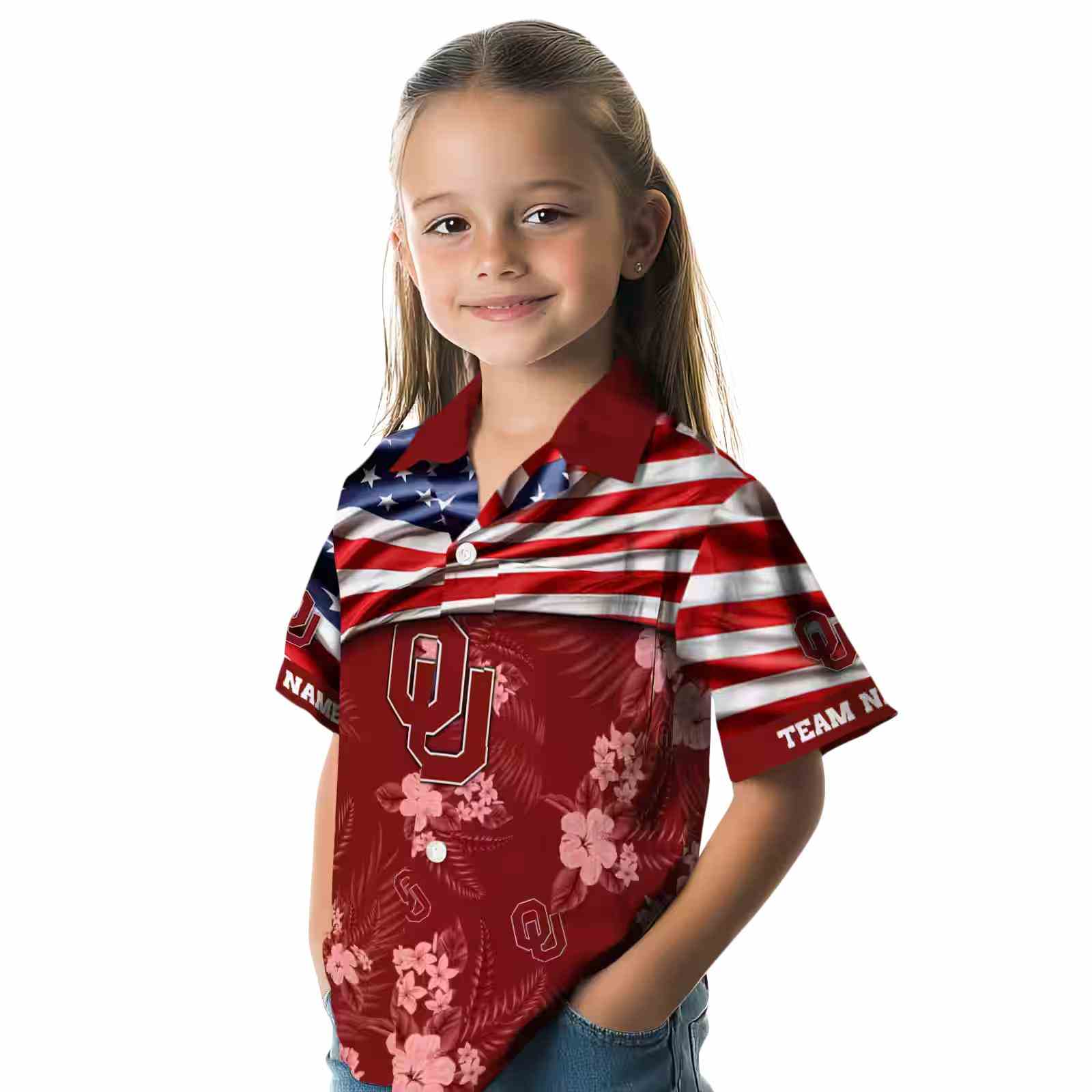 customized oklahoma sooners us flag hibiscus crimson hawaiian shirt premium grade