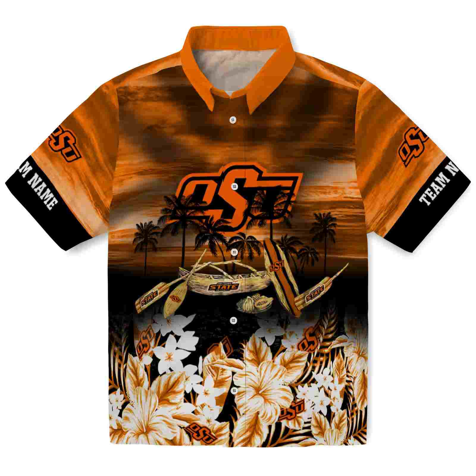 Customized Oklahoma State Cowboys Tropical Canoe Orange Hawaiian Shirt