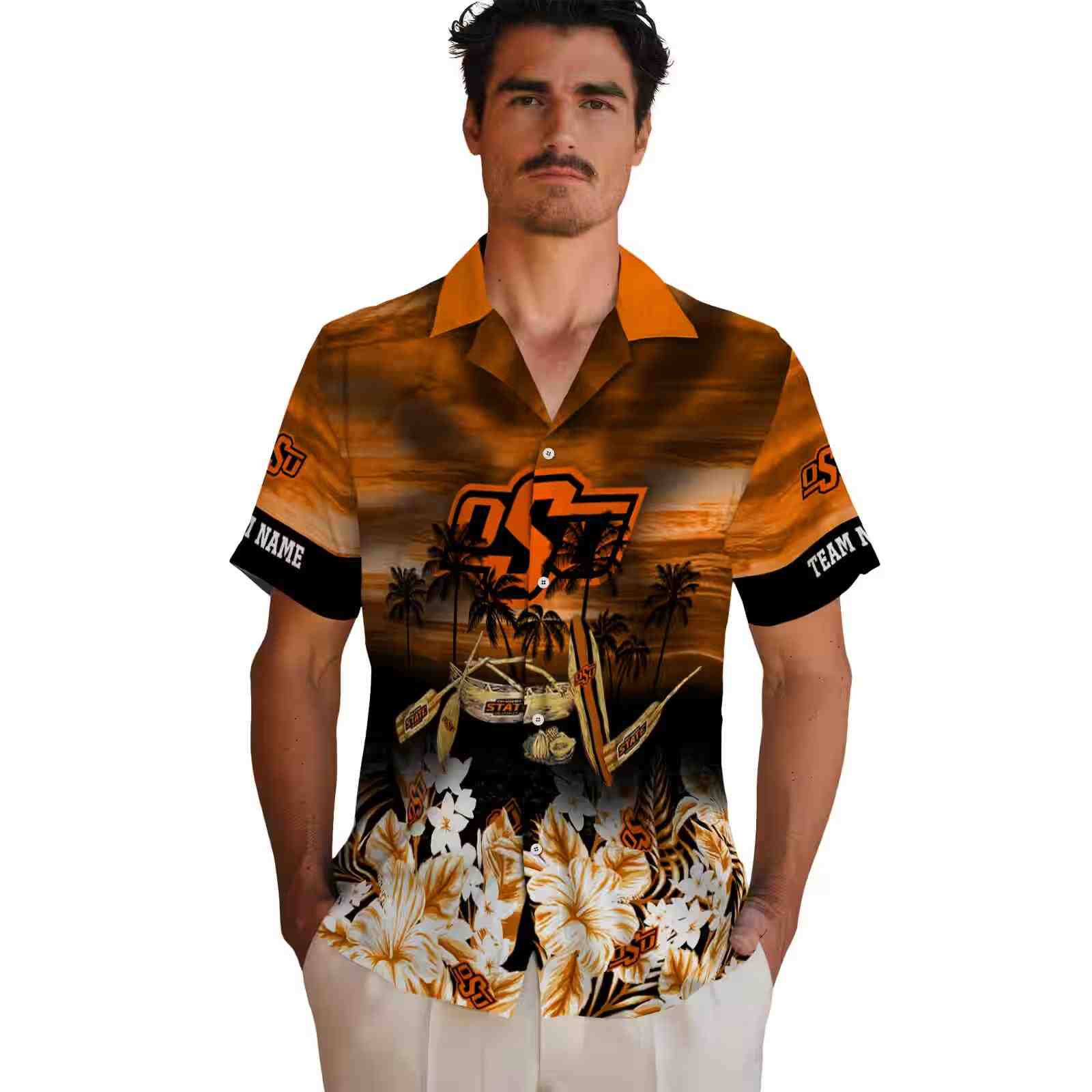 customized oklahoma state cowboys tropical canoe orange hawaiian shirt fashion forward