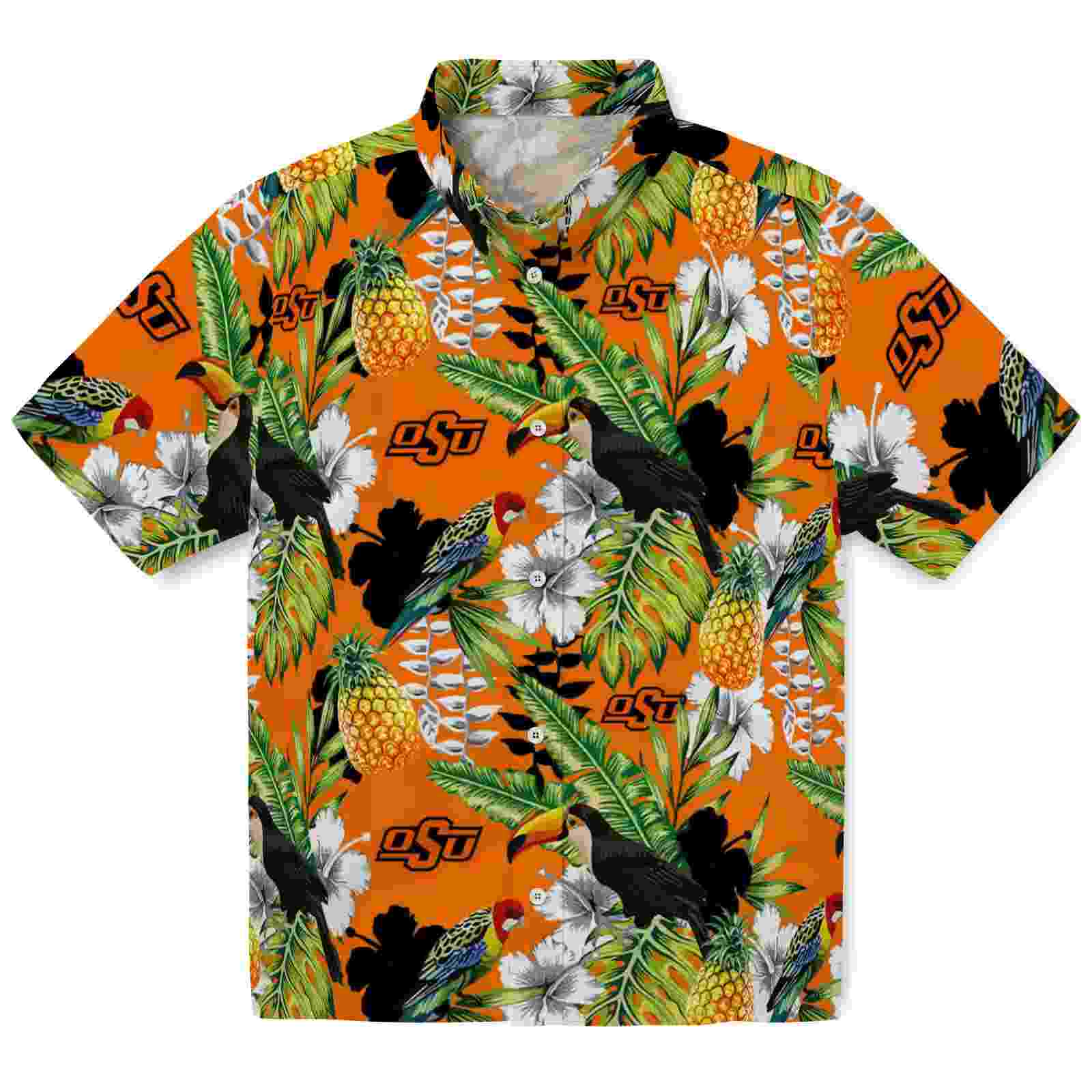 Customized Oklahoma State Cowboys Tropical Toucan Orange Green Hawaiian Shirt