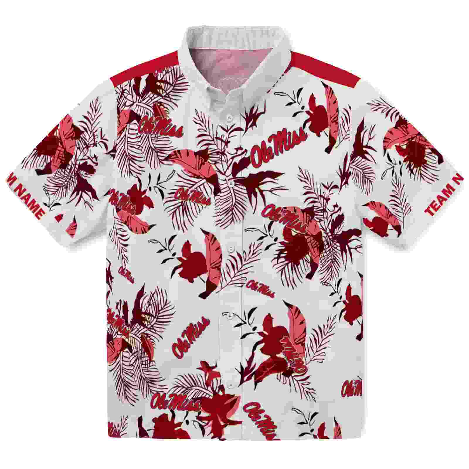 Customized Ole Miss Rebels Botanical Theme Red White Hawaiian Shirt