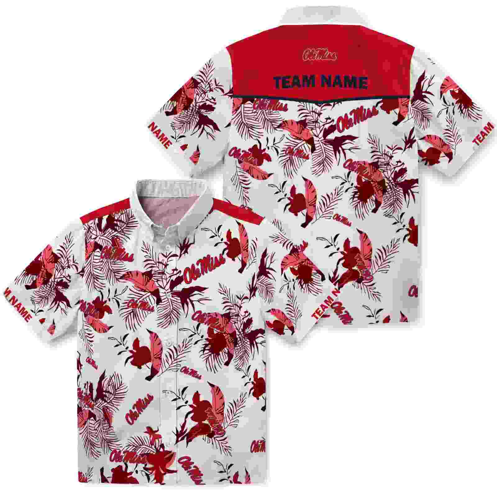 customized ole miss rebels botanical theme red white hawaiian shirt high quality