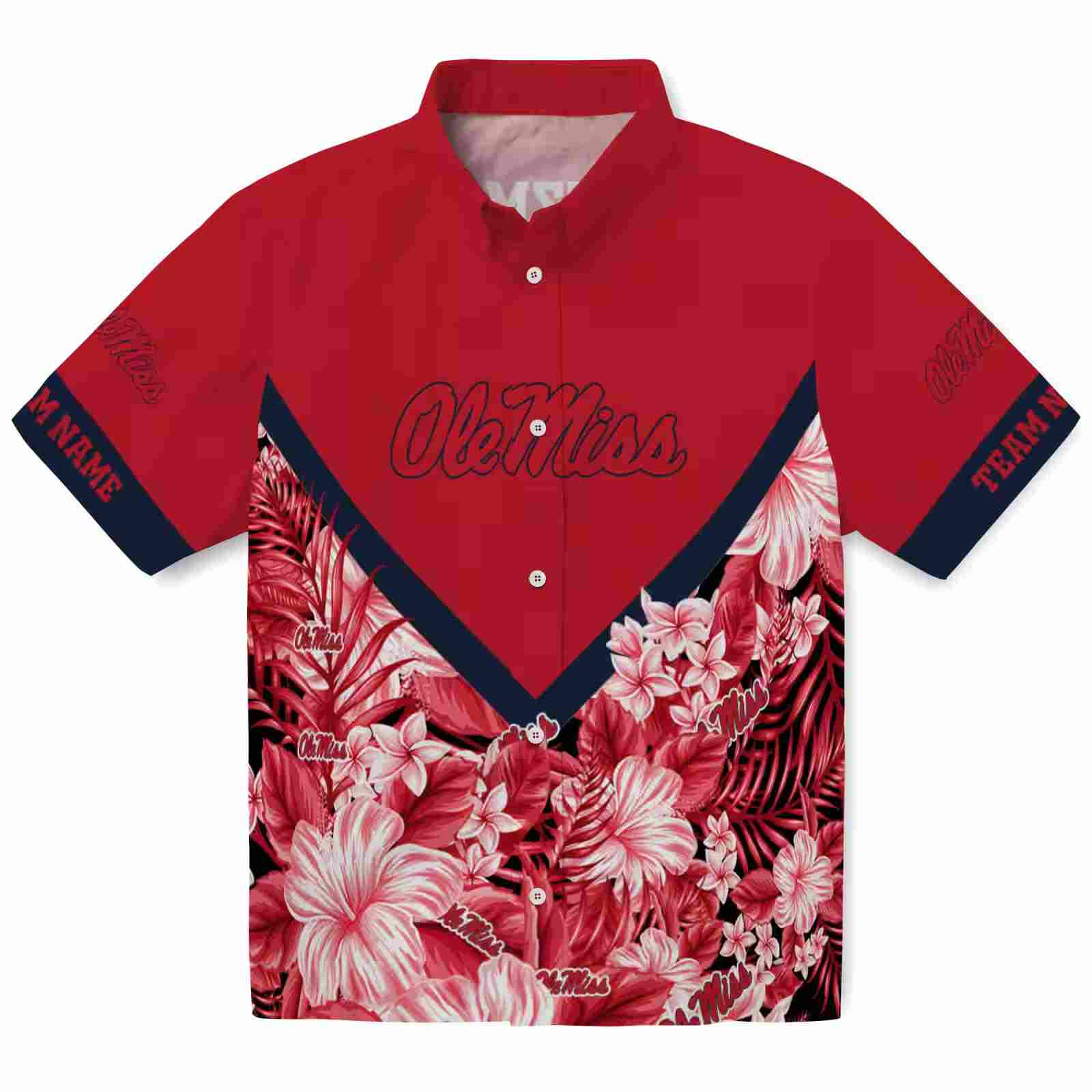 Customized Ole Miss Rebels Floral Chevron Red Hawaiian Shirt