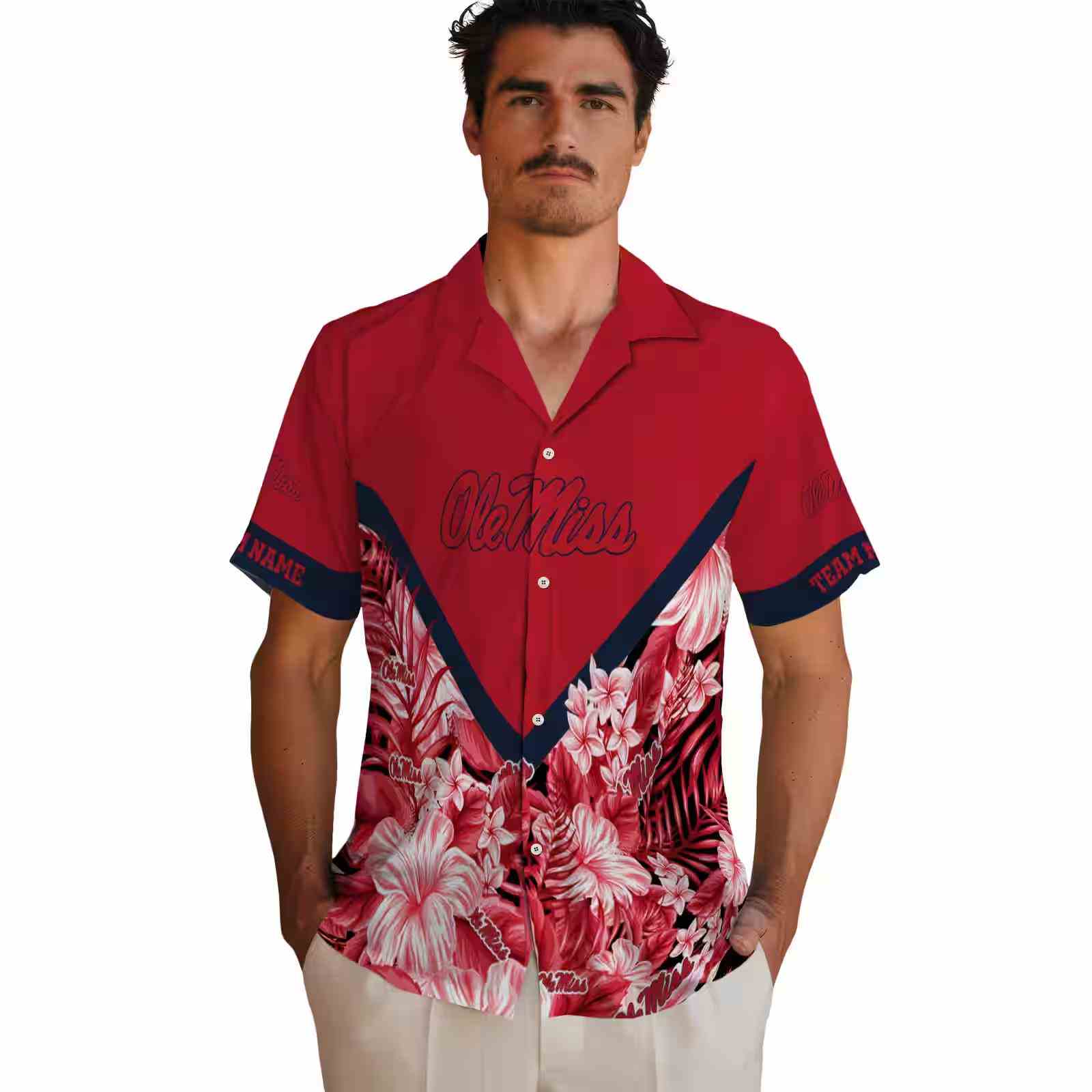 customized ole miss rebels floral chevron red hawaiian shirt fashion forward