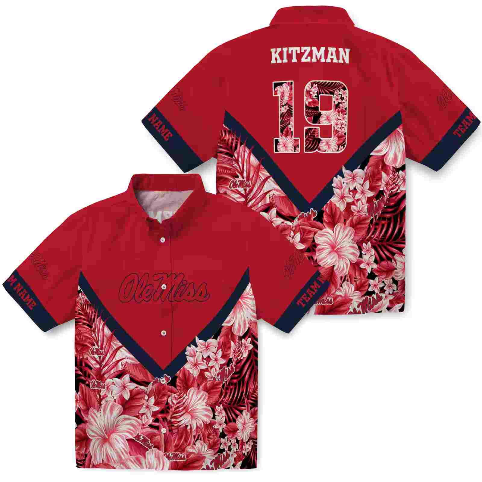 customized ole miss rebels floral chevron red hawaiian shirt high quality