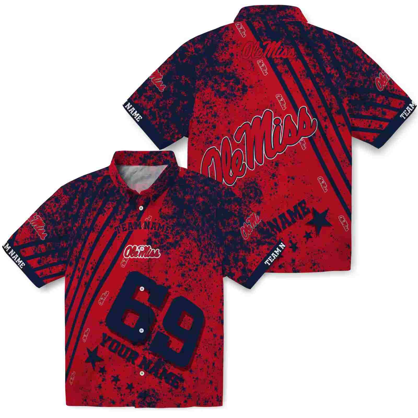 customized ole miss rebels star stripes red hawaiian shirt high quality