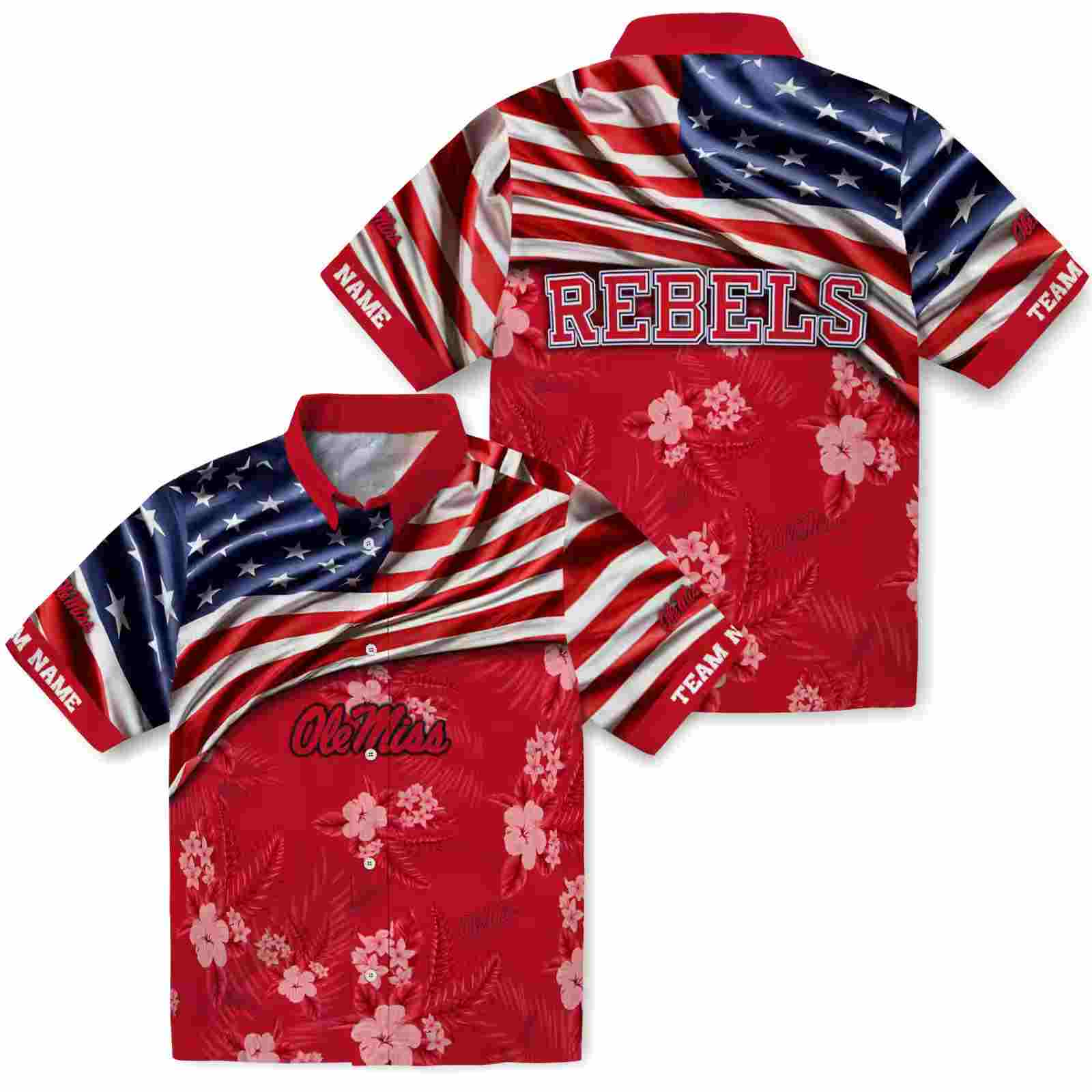 customized ole miss rebels us flag hibiscus red hawaiian shirt high quality