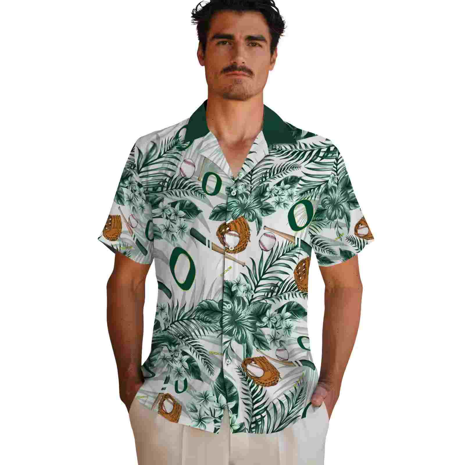 customized oregon ducks floral baseball green white hawaiian shirt fashion forward