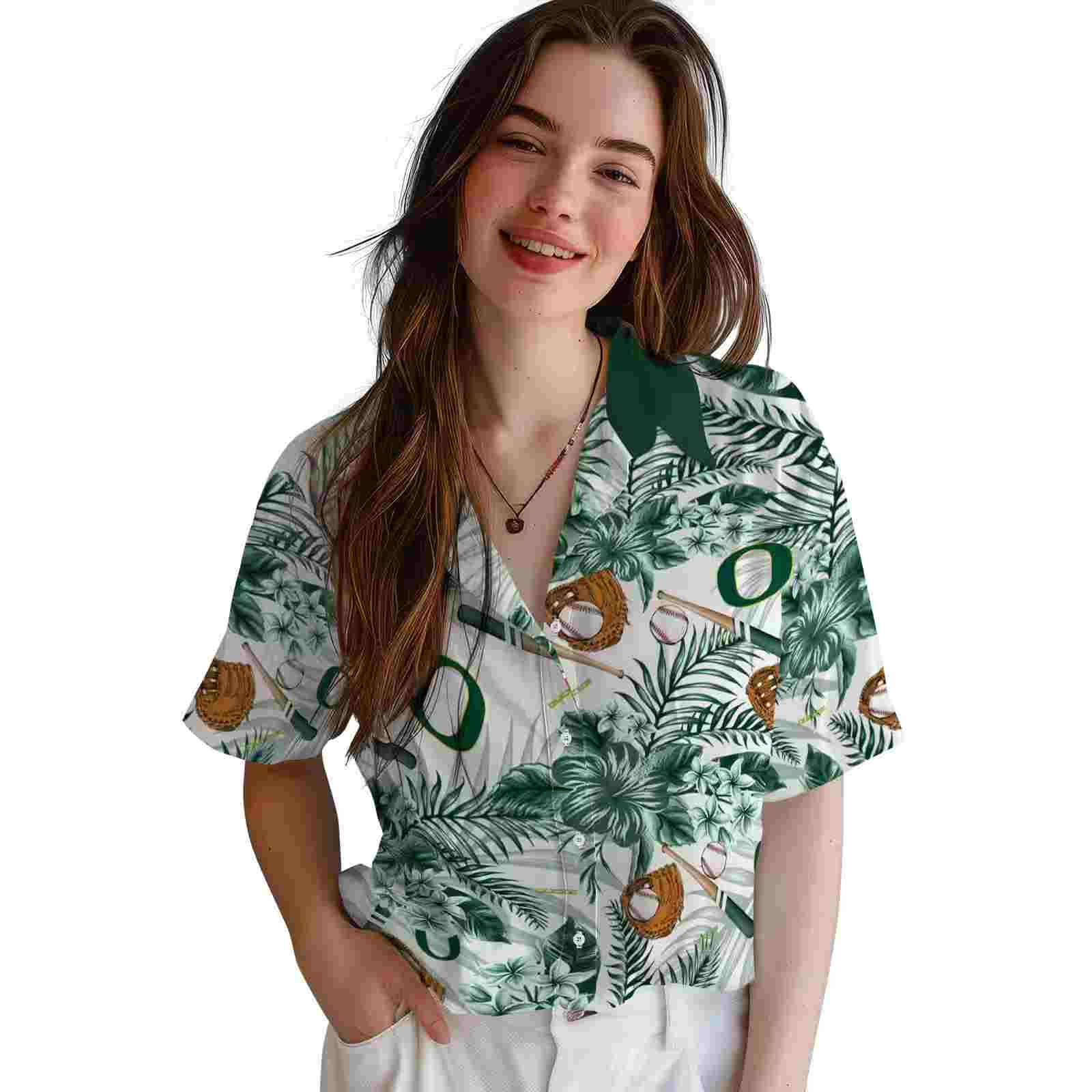 customized oregon ducks floral baseball green white hawaiian shirt latest model