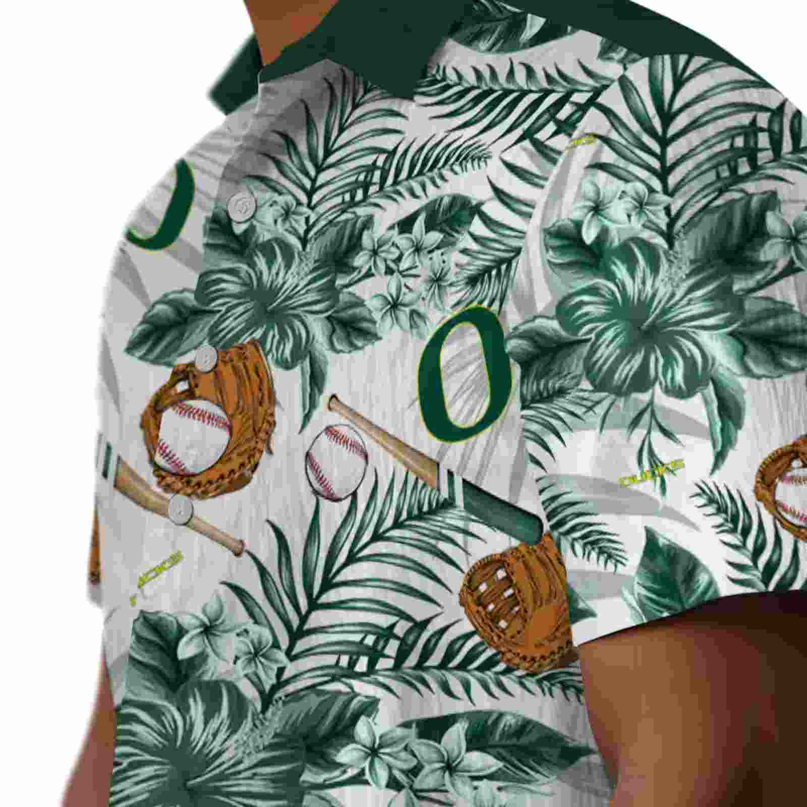 customized oregon ducks floral baseball green white hawaiian shirt trendy