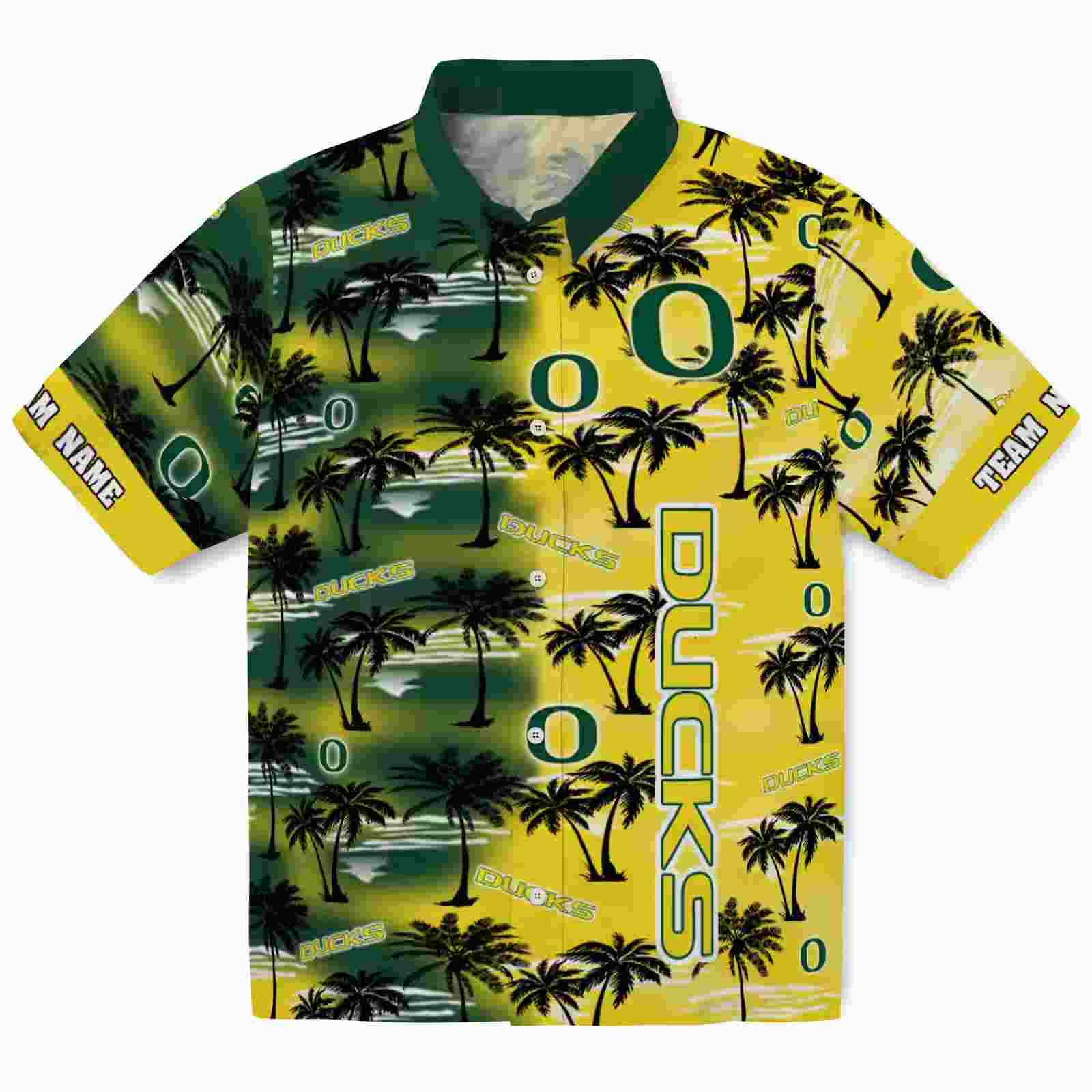 Customized Oregon Ducks Palm Silhouettes Green Hawaiian Shirt