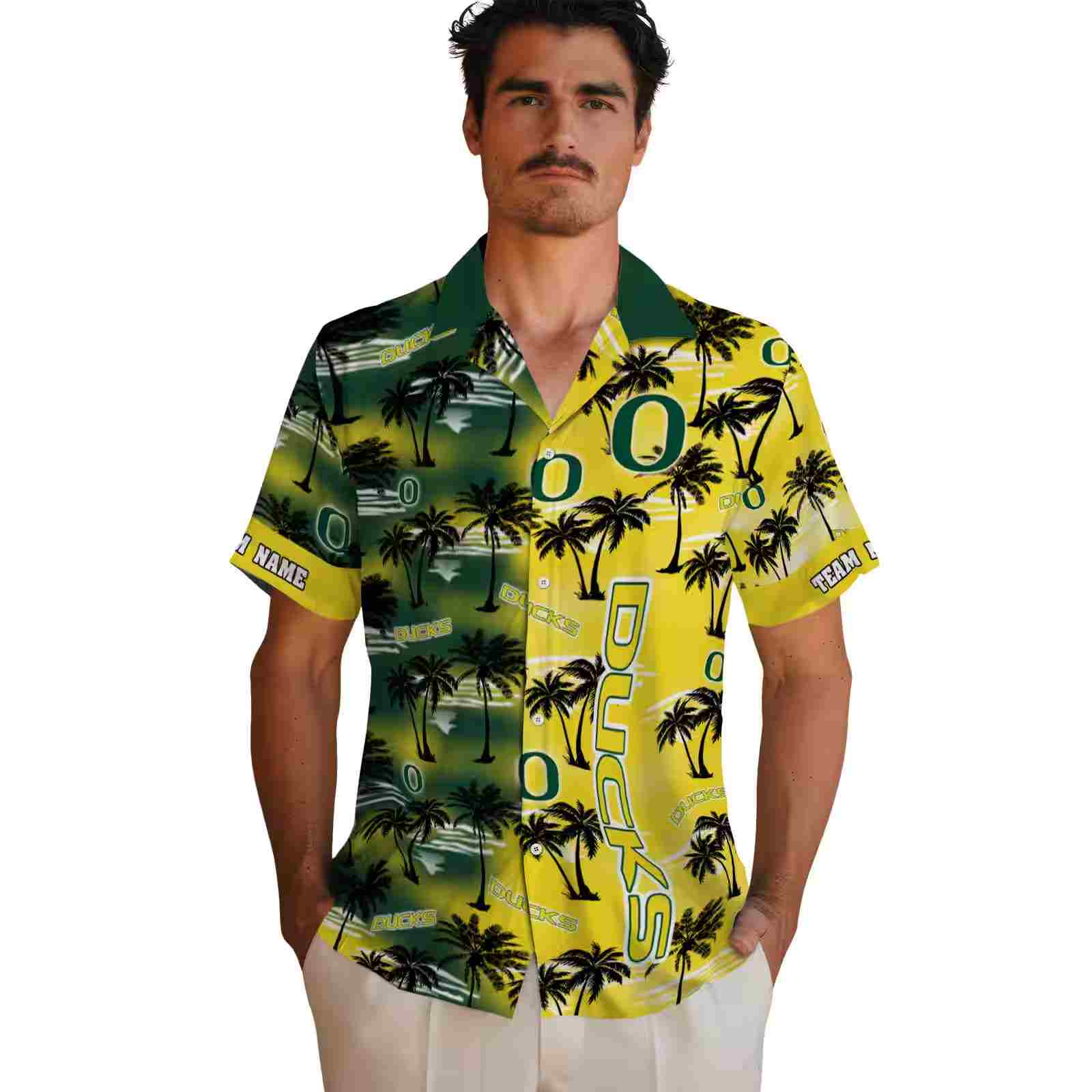 customized oregon ducks palm silhouettes green hawaiian shirt fashion forward