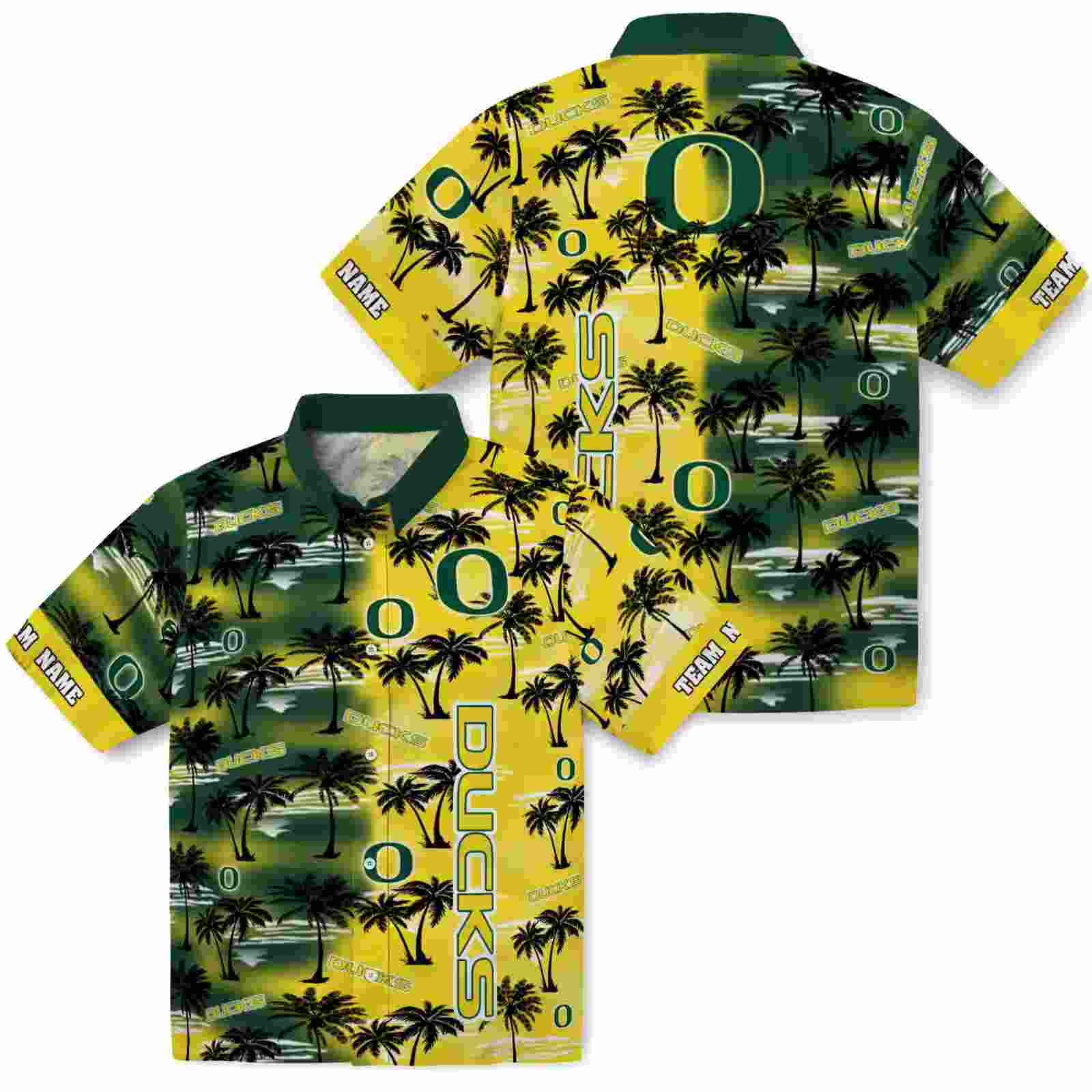 customized oregon ducks palm silhouettes green hawaiian shirt high quality