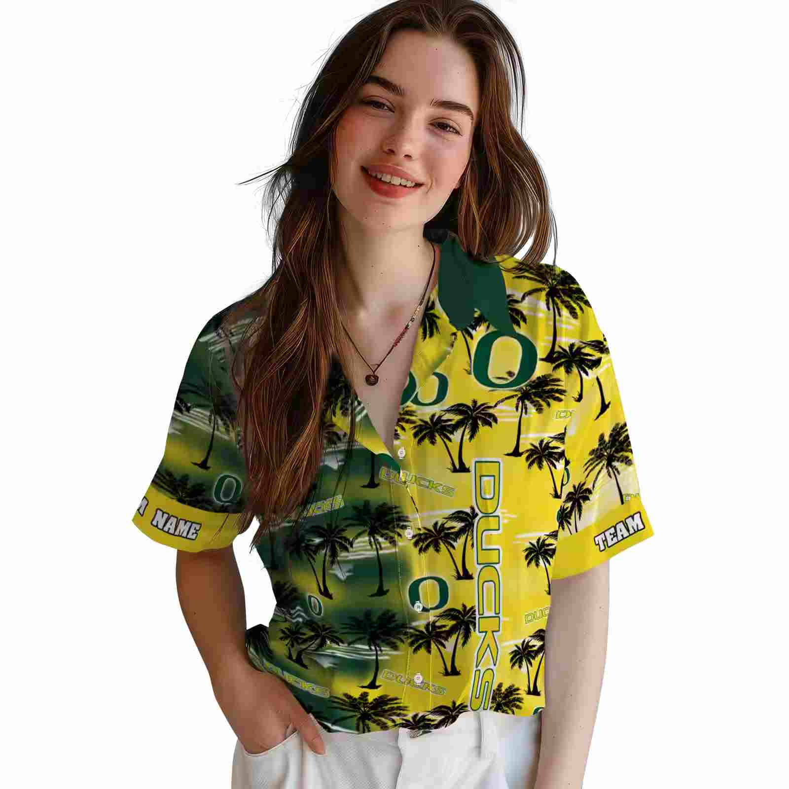 customized oregon ducks palm silhouettes green hawaiian shirt latest model