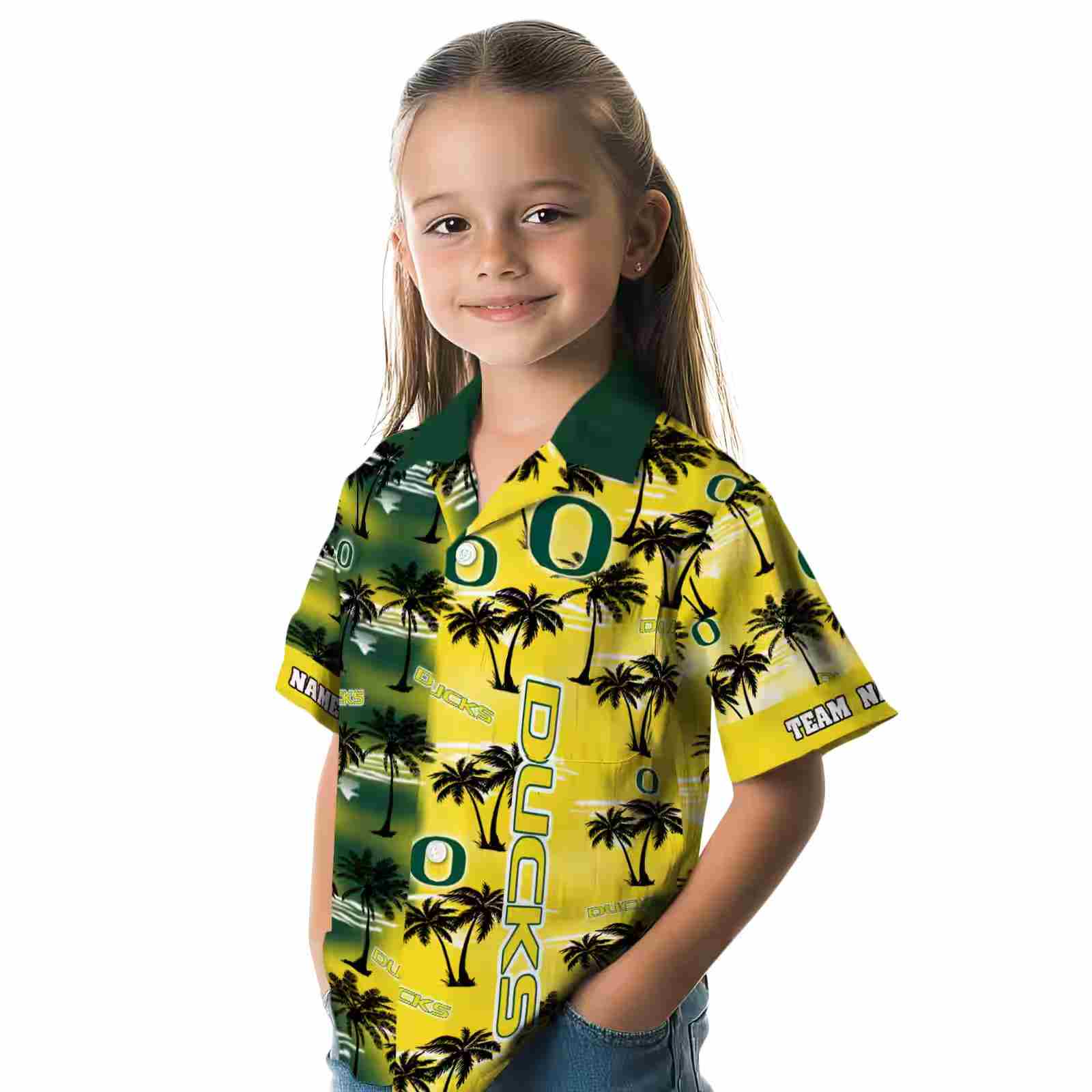 customized oregon ducks palm silhouettes green hawaiian shirt premium grade