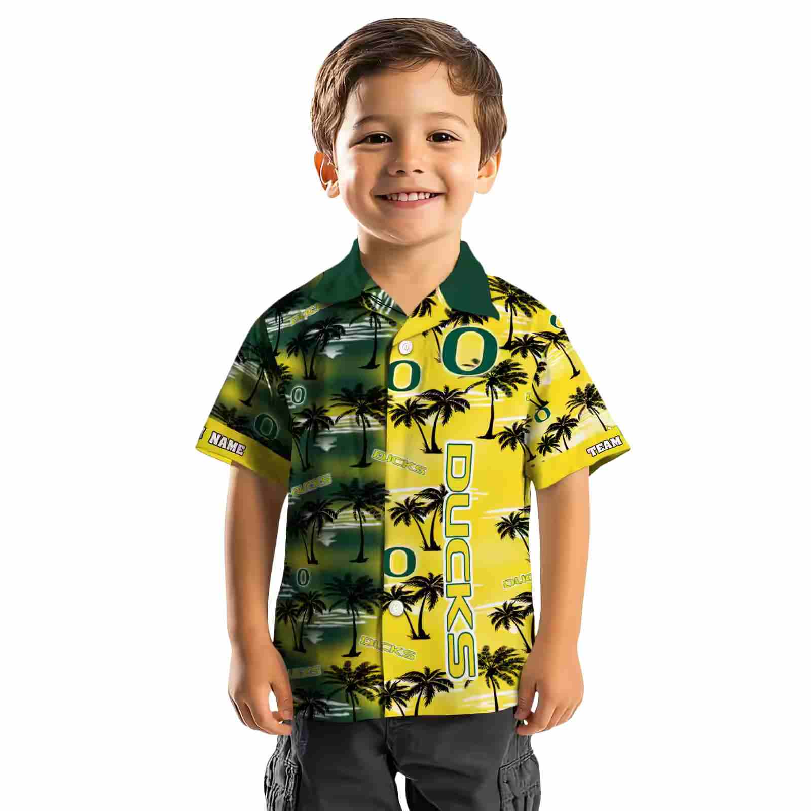 customized oregon ducks palm silhouettes green hawaiian shirt top rated