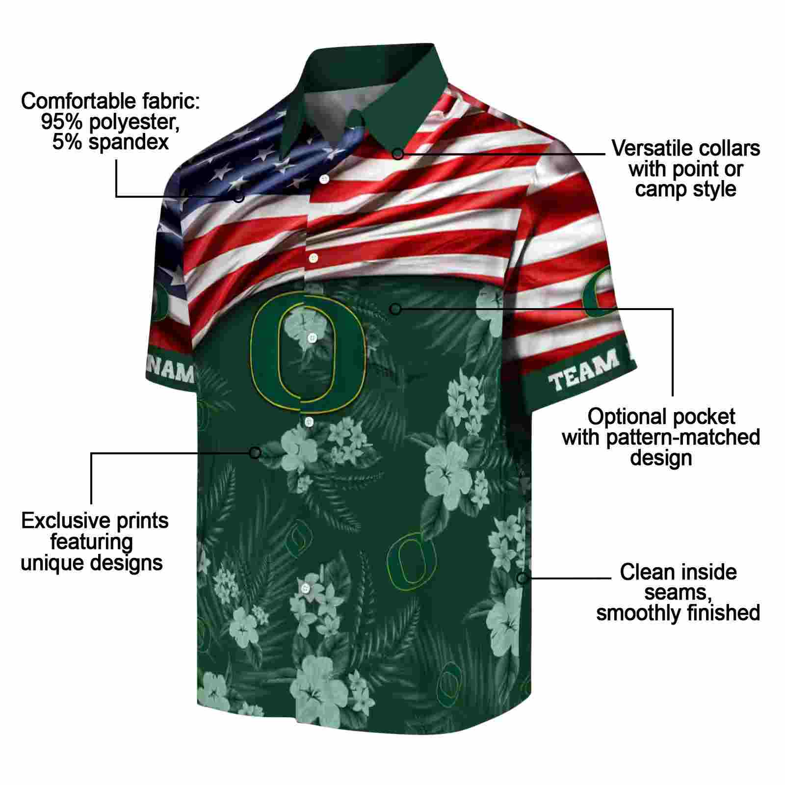 customized oregon ducks us flag hibiscus green hawaiian shirt new arrival