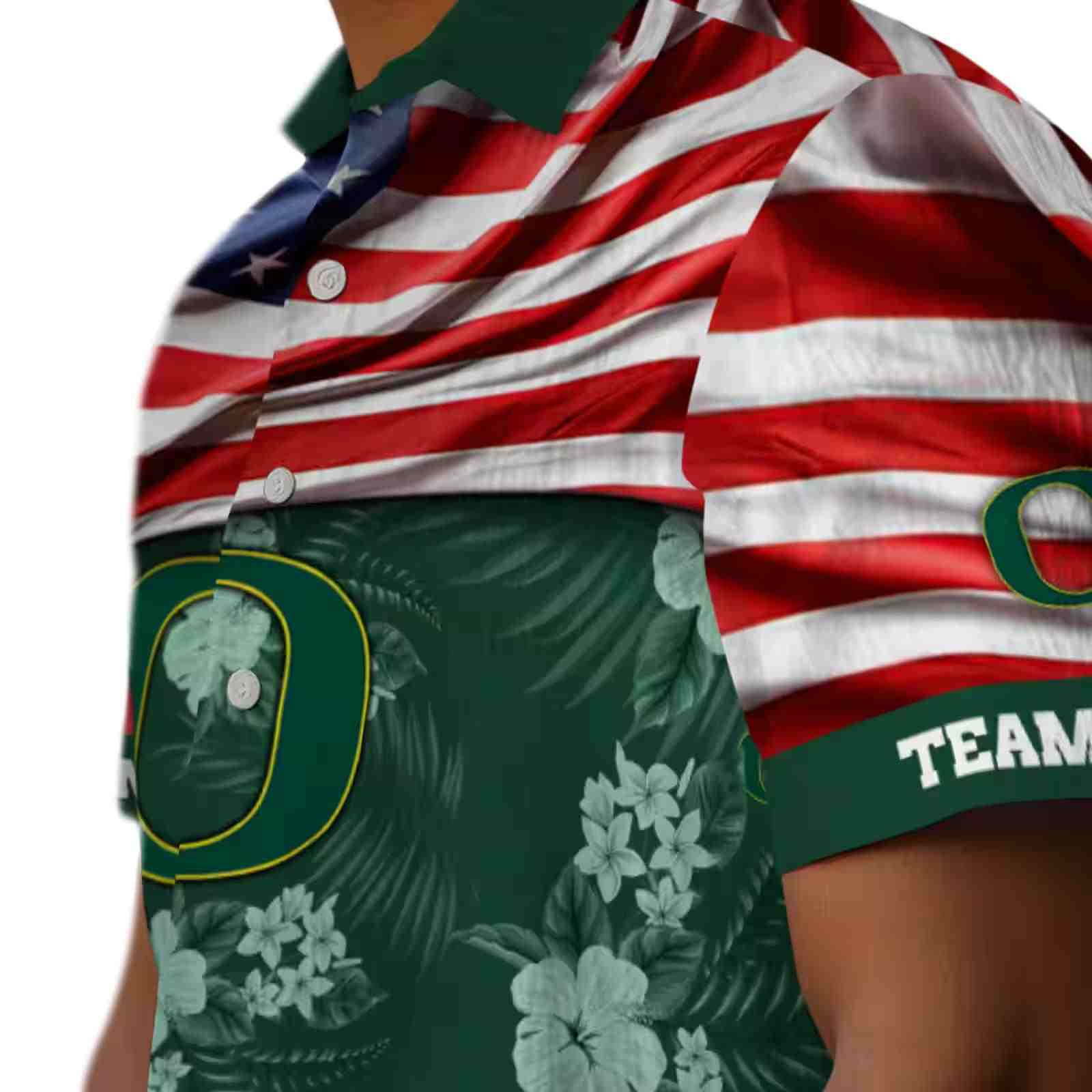 customized oregon ducks us flag hibiscus green hawaiian shirt trendy