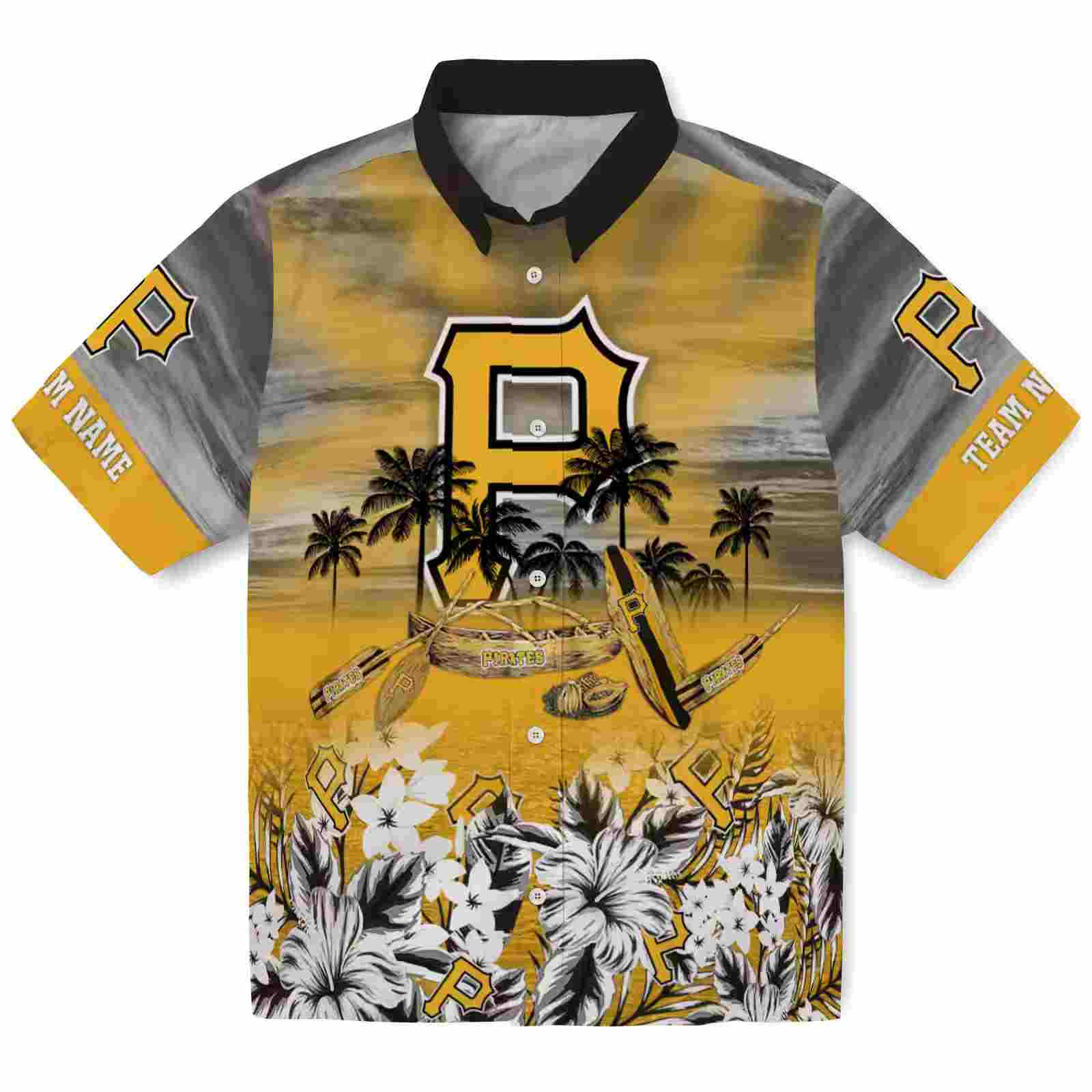 Customized Pittsburgh Pirates Tropical Canoe Black Hawaiian Shirt