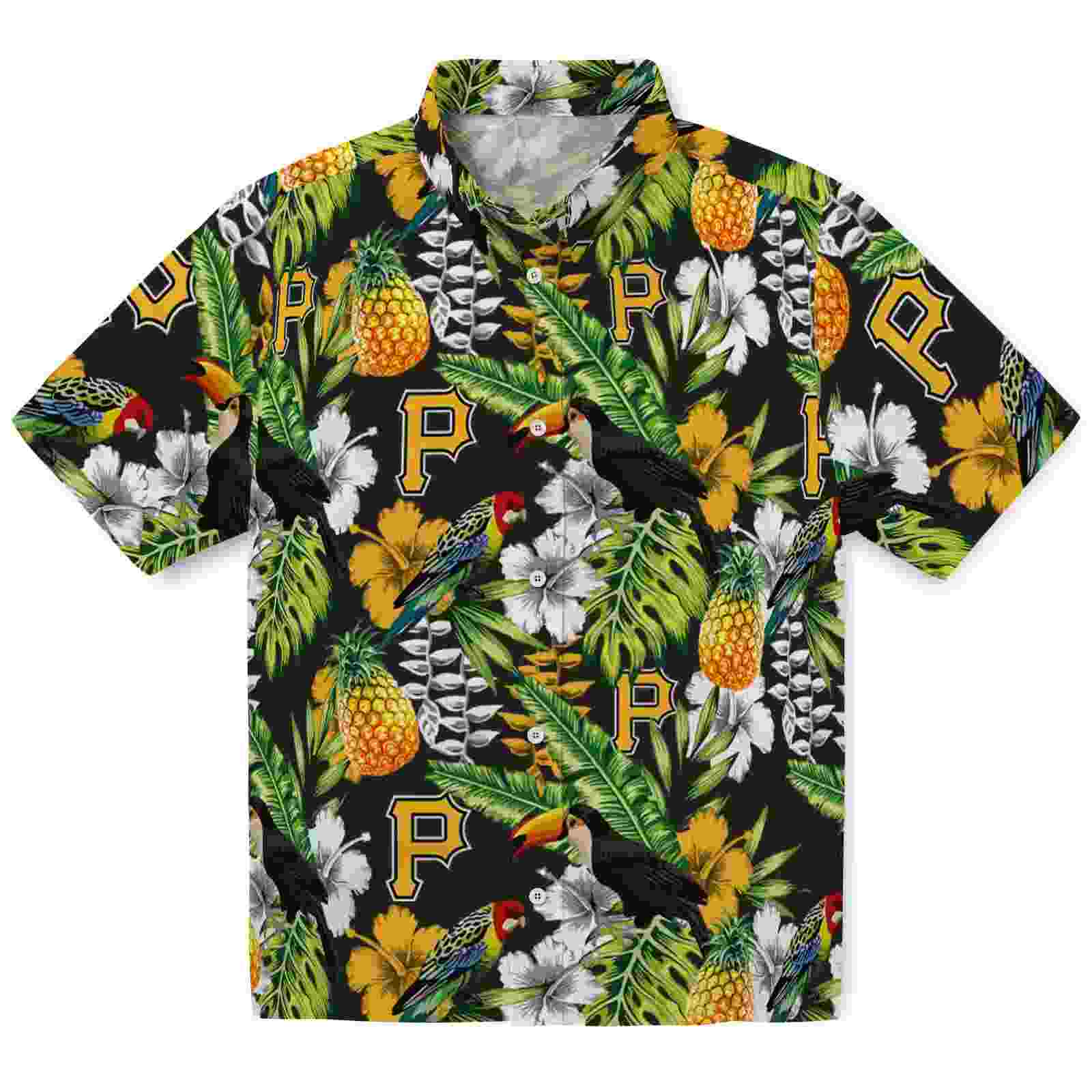 Customized Pittsburgh Pirates Tropical Toucan Black Green Hawaiian Shirt