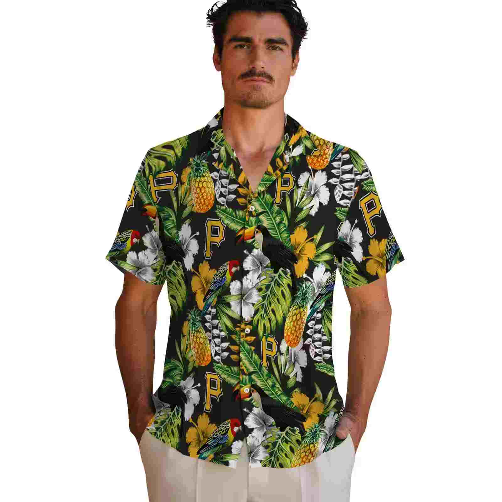 customized pittsburgh pirates tropical toucan black green hawaiian shirt fashion forward