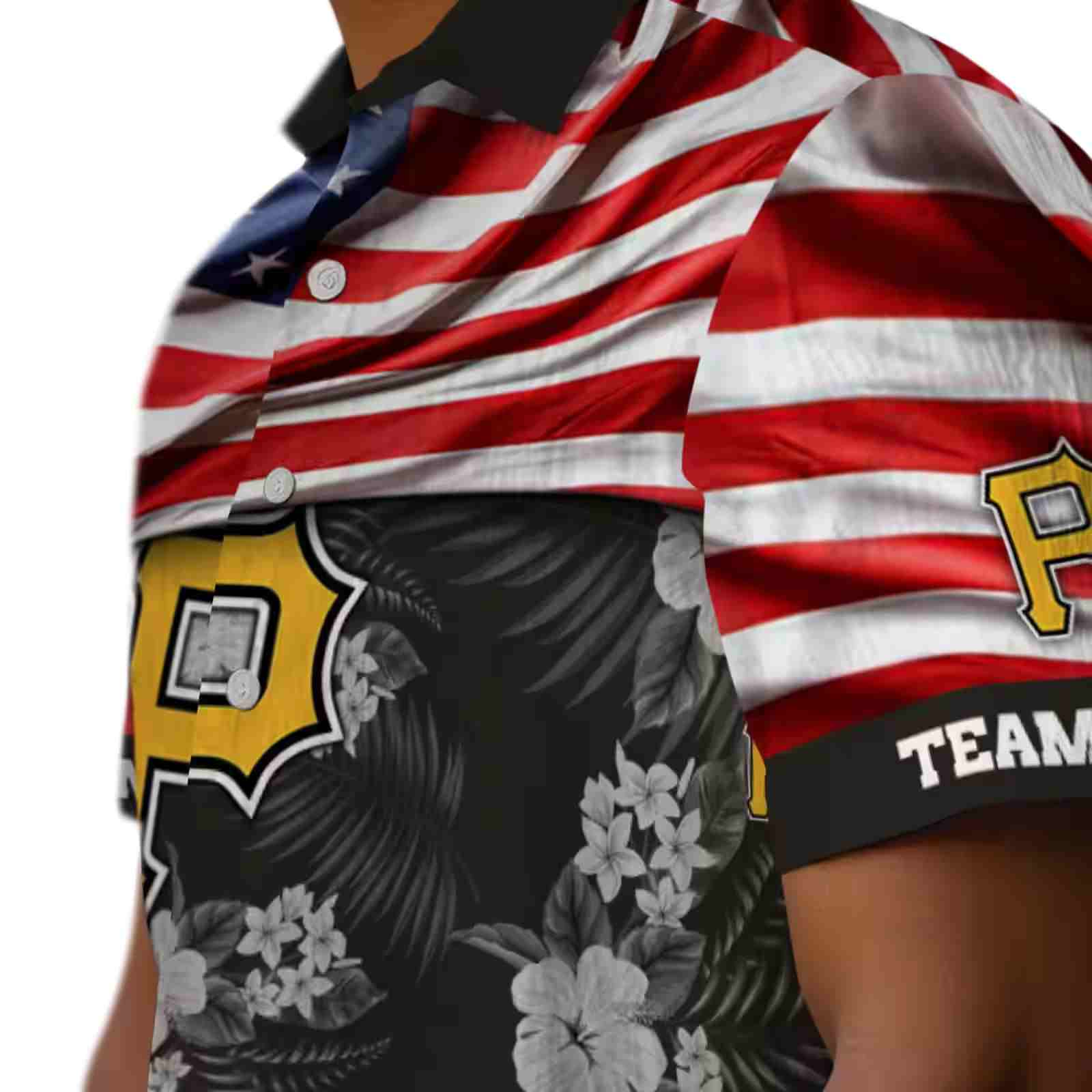 customized pittsburgh pirates us flag hibiscus black hawaiian shirt trendy