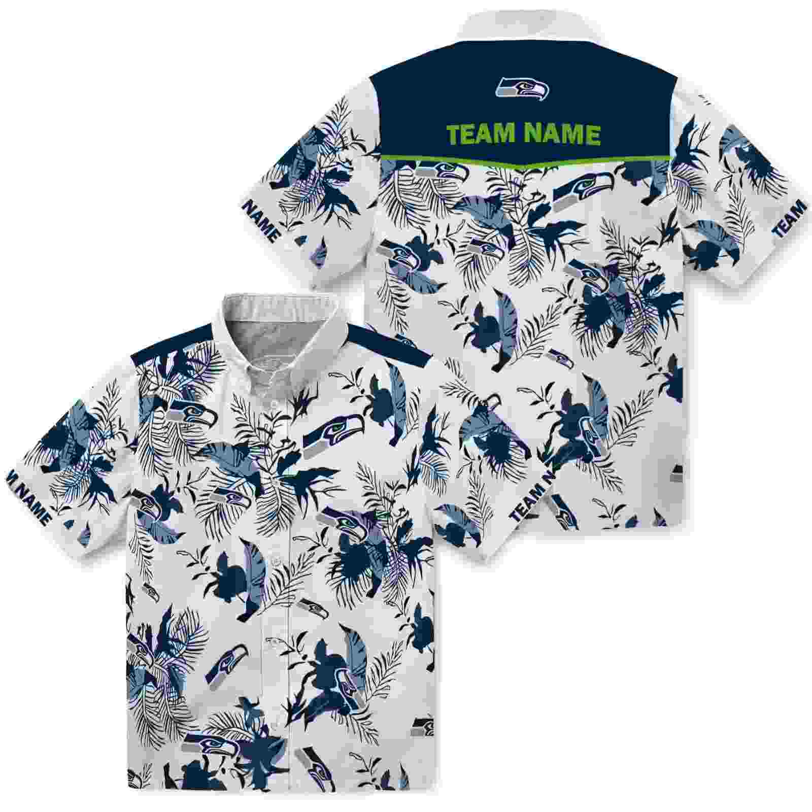 customized seattle seahawks botanical theme blue white hawaiian shirt high quality