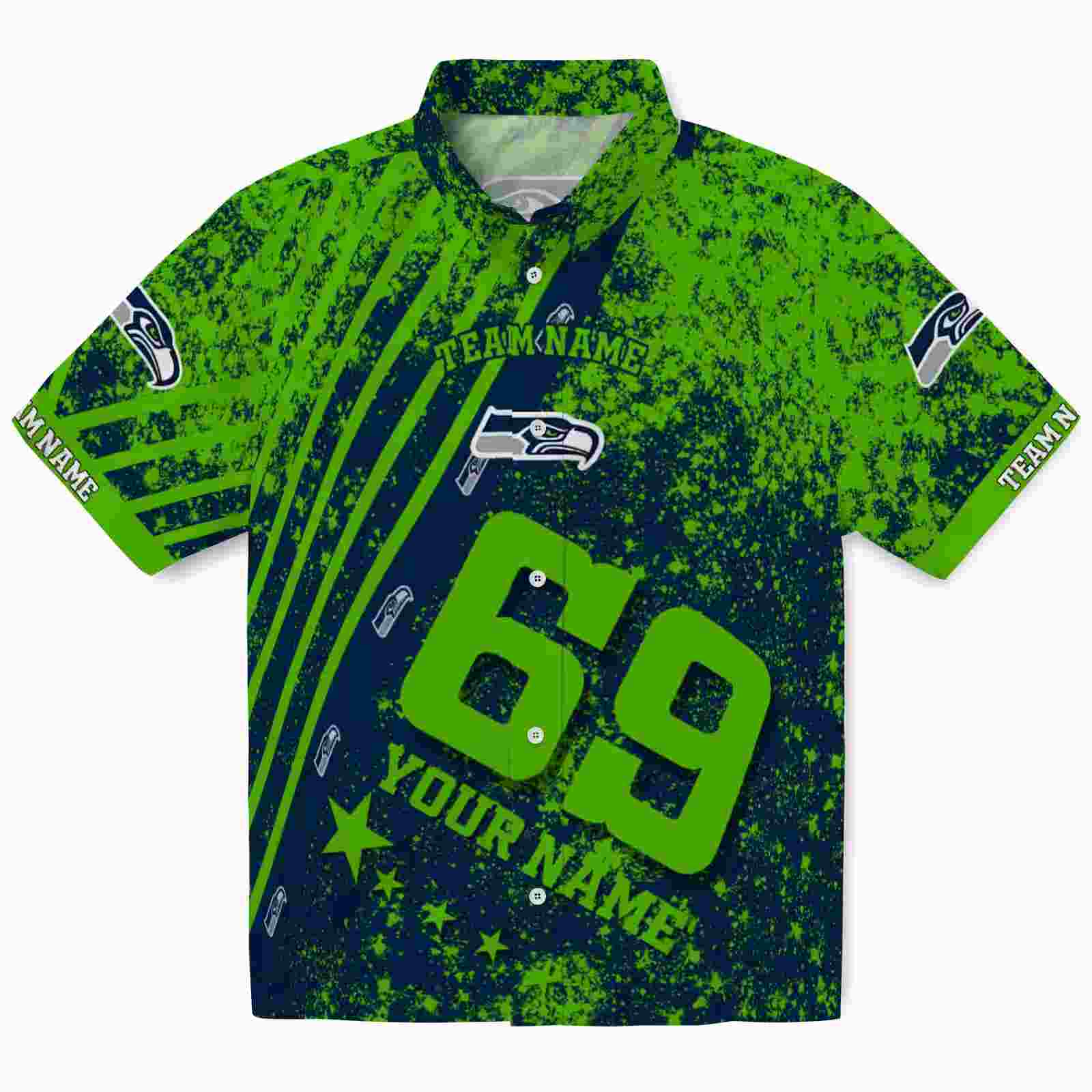 Customized Seattle Seahawks Star Stripes Blue Hawaiian Shirt