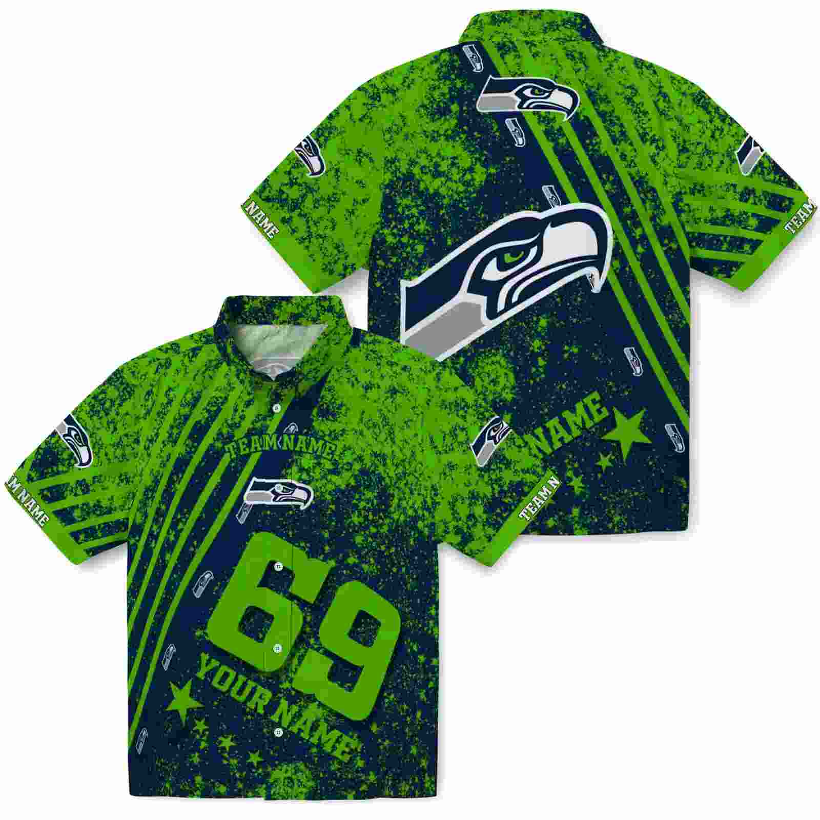 customized seattle seahawks star stripes blue hawaiian shirt high quality