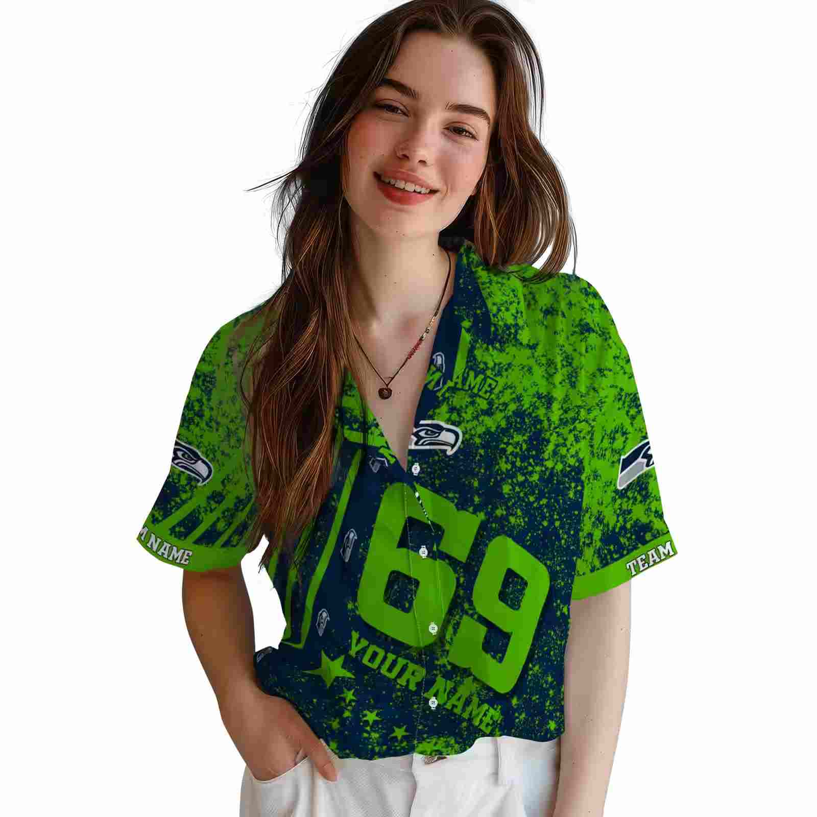 customized seattle seahawks star stripes blue hawaiian shirt latest model